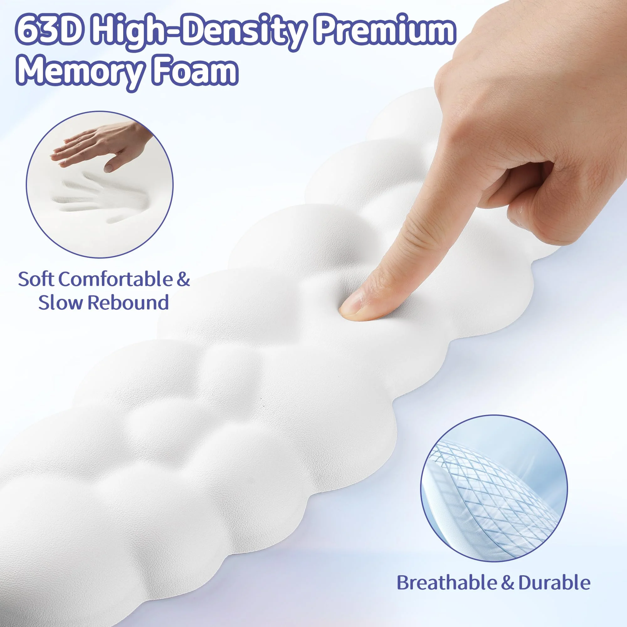 Cloud Wrist Rest Keyboard, Cloud Palm Rest Set with PU Leather Memory Foam, Cute Keyboard Rest for Wrist Support and Arm Rest, Desk Cloud Wrist Pad for PC/Gaming/Hand Cushion/Computer-White Tenkeyless 01white-tenkeyless - Image 4