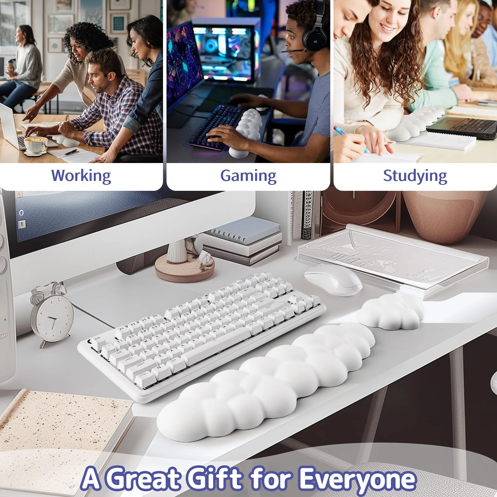 Cloud Wrist Rest Keyboard, Cloud Palm Rest Set with PU Leather Memory Foam, Cute Keyboard Rest for Wrist Support and Arm Rest, Desk Cloud Wrist Pad for PC/Gaming/Hand Cushion/Computer-White Tenkeyless 01white-tenkeyless - Image 6