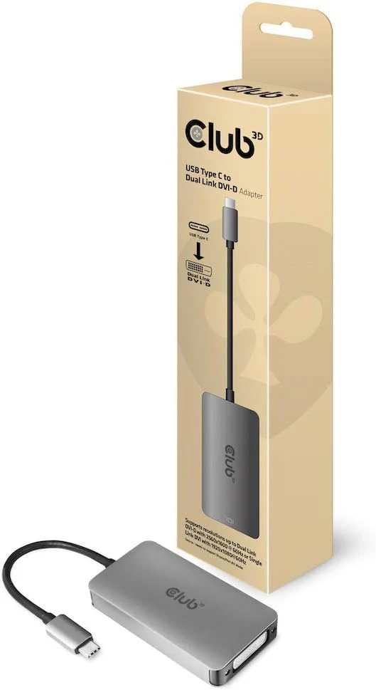 Club 3D CAC-1510 USB Type C to Dual Link DVI-D Cable Adapter Support 3840x2160@30hz, 2560x1600@60Hz HDCP Support M/F - Image 3