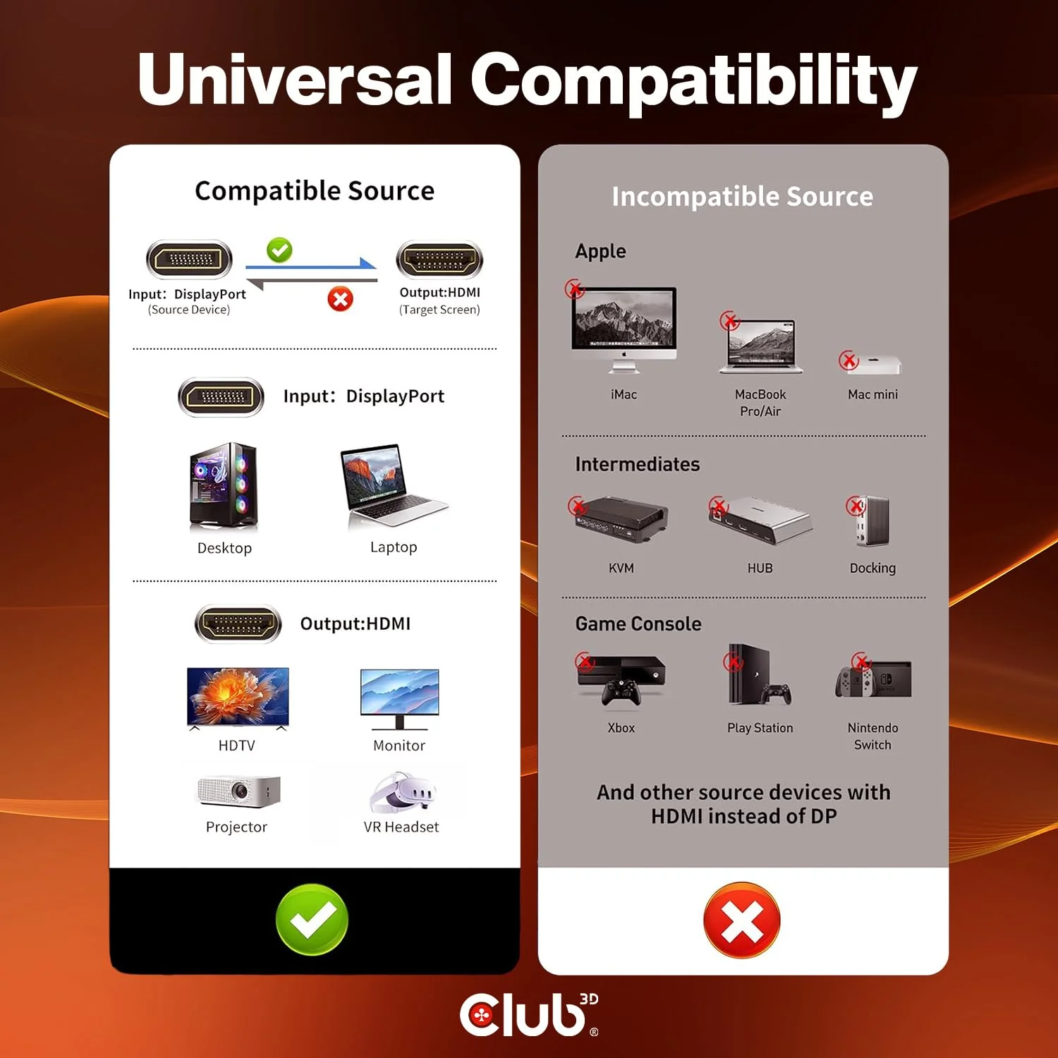 Club 3D DisplayPort to HDMI Cable 8K@60Hz 4K@120Hz Active Adapter - Gaming PC Laptop Console to Monitor TV - DP 1.4 to HDMI 2.1 HDR10+ Dolby Vision Converter CAC-1088 - Image 6