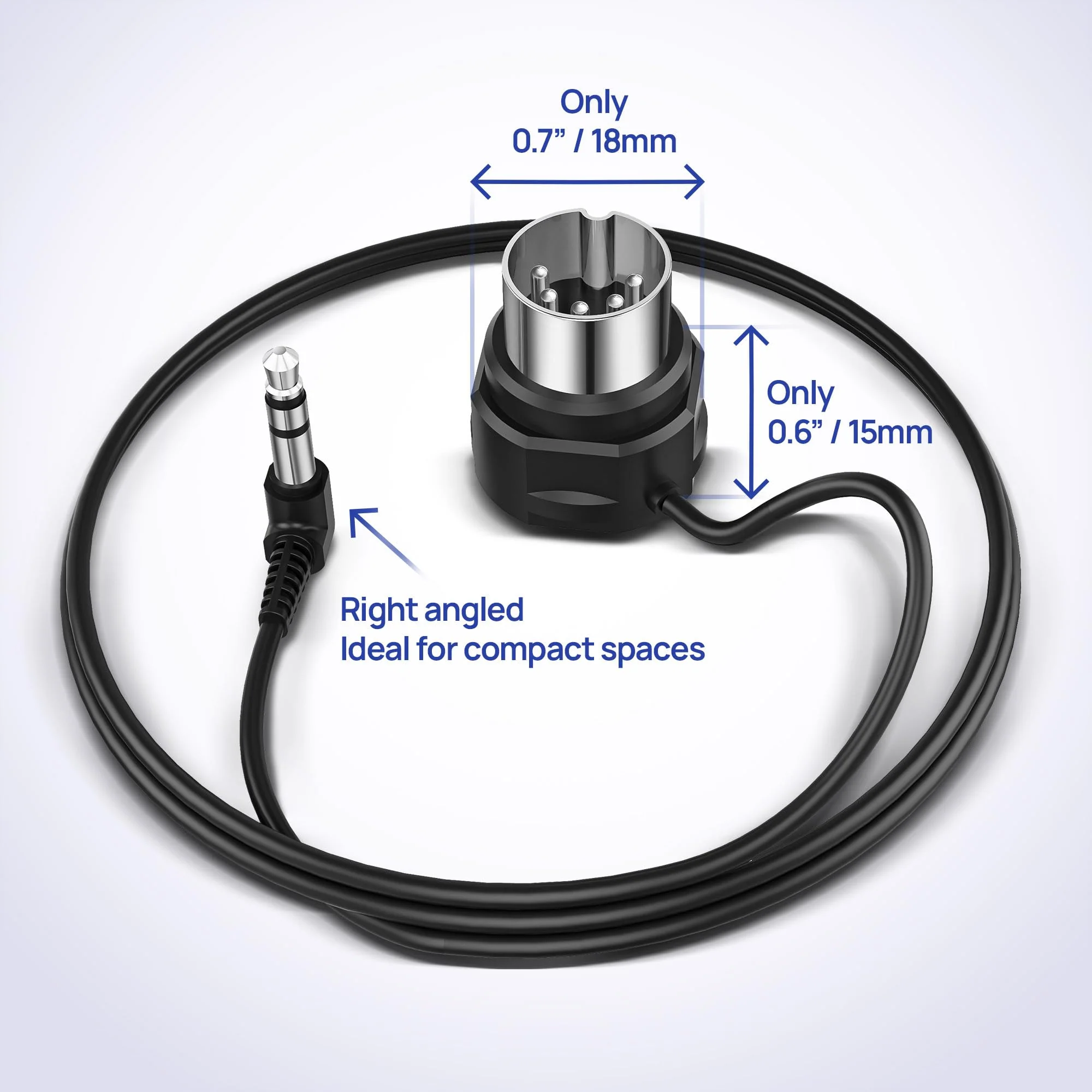 CME TRS MIDI Cable 4-Pack - TRS Type A (3.5mm - 1/8”) to 5-pin DIN, 3FT / 90CM, Low-Profile - Right Angle Ultra-Thin Plugs for Compact Spaces - Ideal for Synths & Pedalboards 4-Pack Angled - Image 3