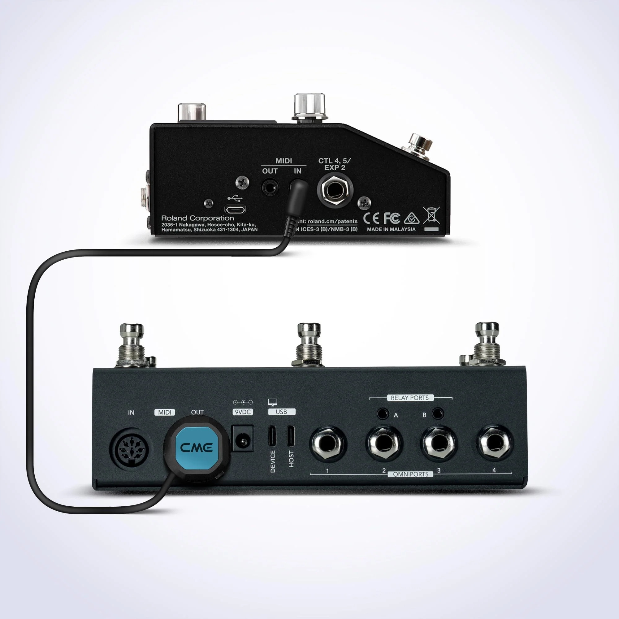 CME TRS MIDI Cable 4-Pack - TRS Type A (3.5mm - 1/8”) to 5-pin DIN, 3FT / 90CM, Low-Profile - Right Angle Ultra-Thin Plugs for Compact Spaces - Ideal for Synths & Pedalboards 4-Pack Angled - Image 7