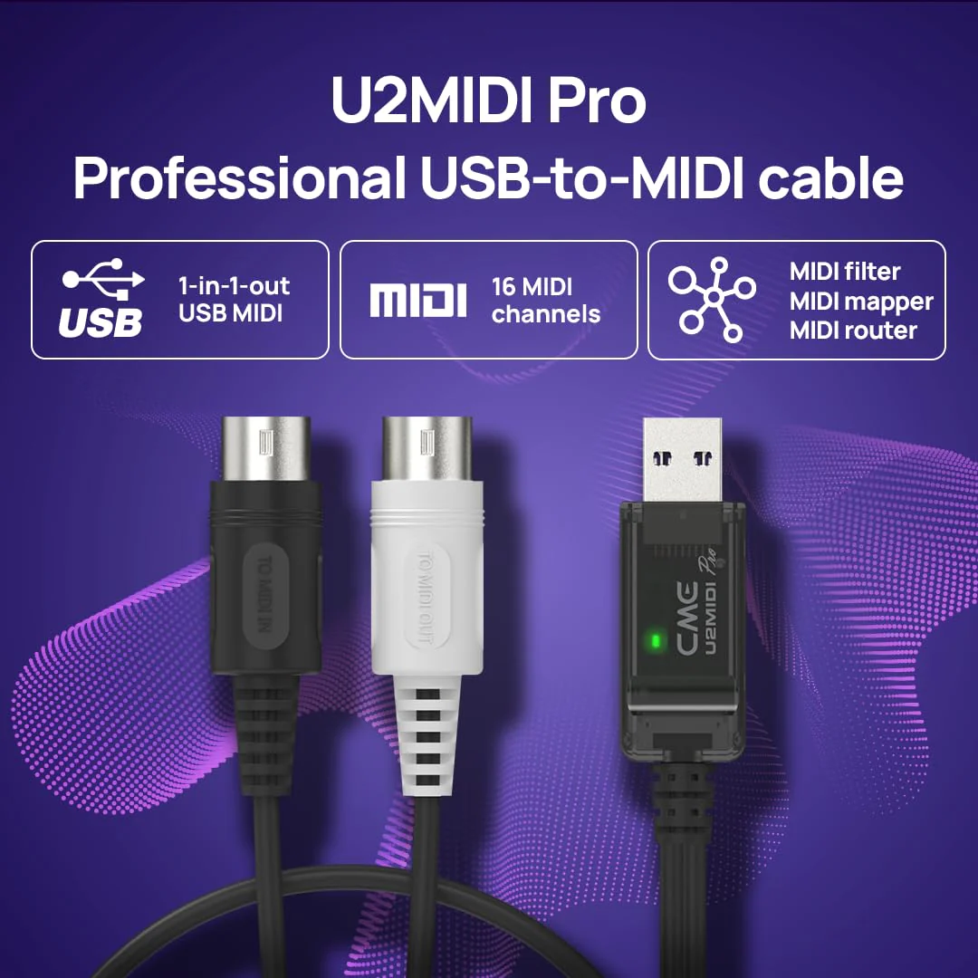 CME U2MIDI Pro - High-Speed USB MIDI Cable with Filter and Mapper - Plug & Play USB-to-MIDI Interface for Computer/Laptop/PC to MIDI Instrument/Device - 6.5ft - Image 2