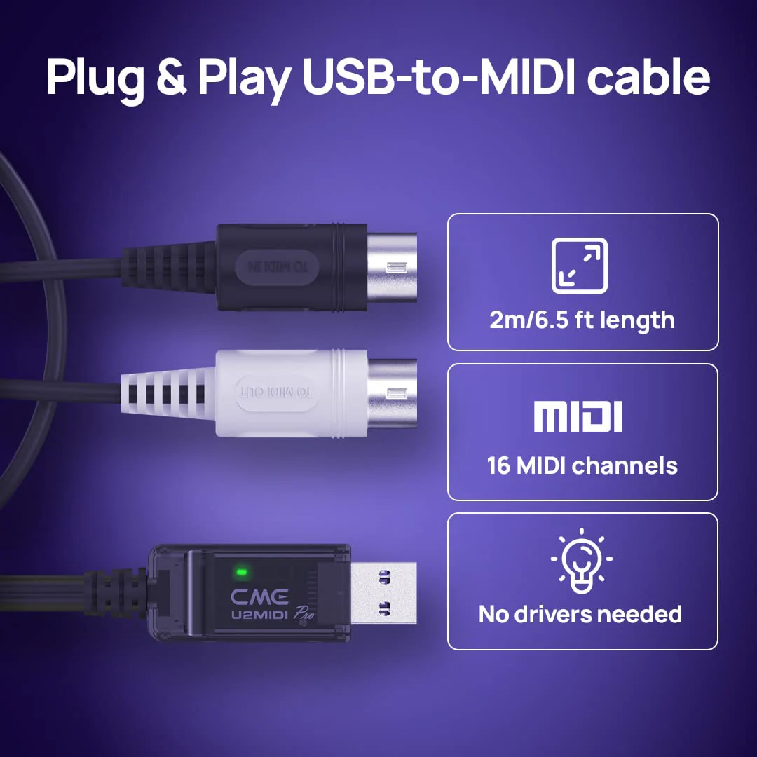 CME U2MIDI Pro - High-Speed USB MIDI Cable with Filter and Mapper - Plug & Play USB-to-MIDI Interface for Computer/Laptop/PC to MIDI Instrument/Device - 6.5ft - Image 7