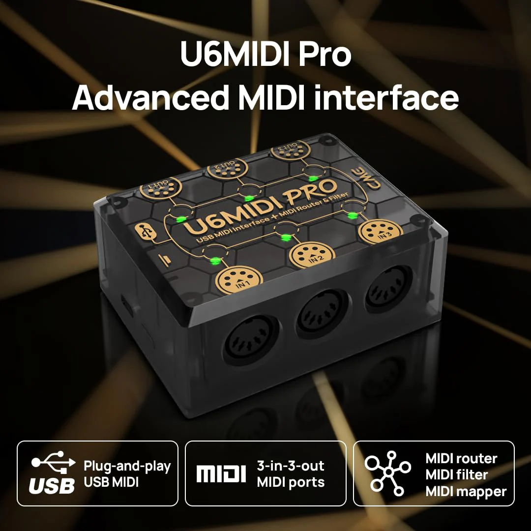 CME U6MIDI Pro - MIDI Interface with Router, Mapper, and Filter - Plug-and-play USB MIDI for computers - Standalone 3-in-3-out MIDI for Merge, Split, Thru - Image 4