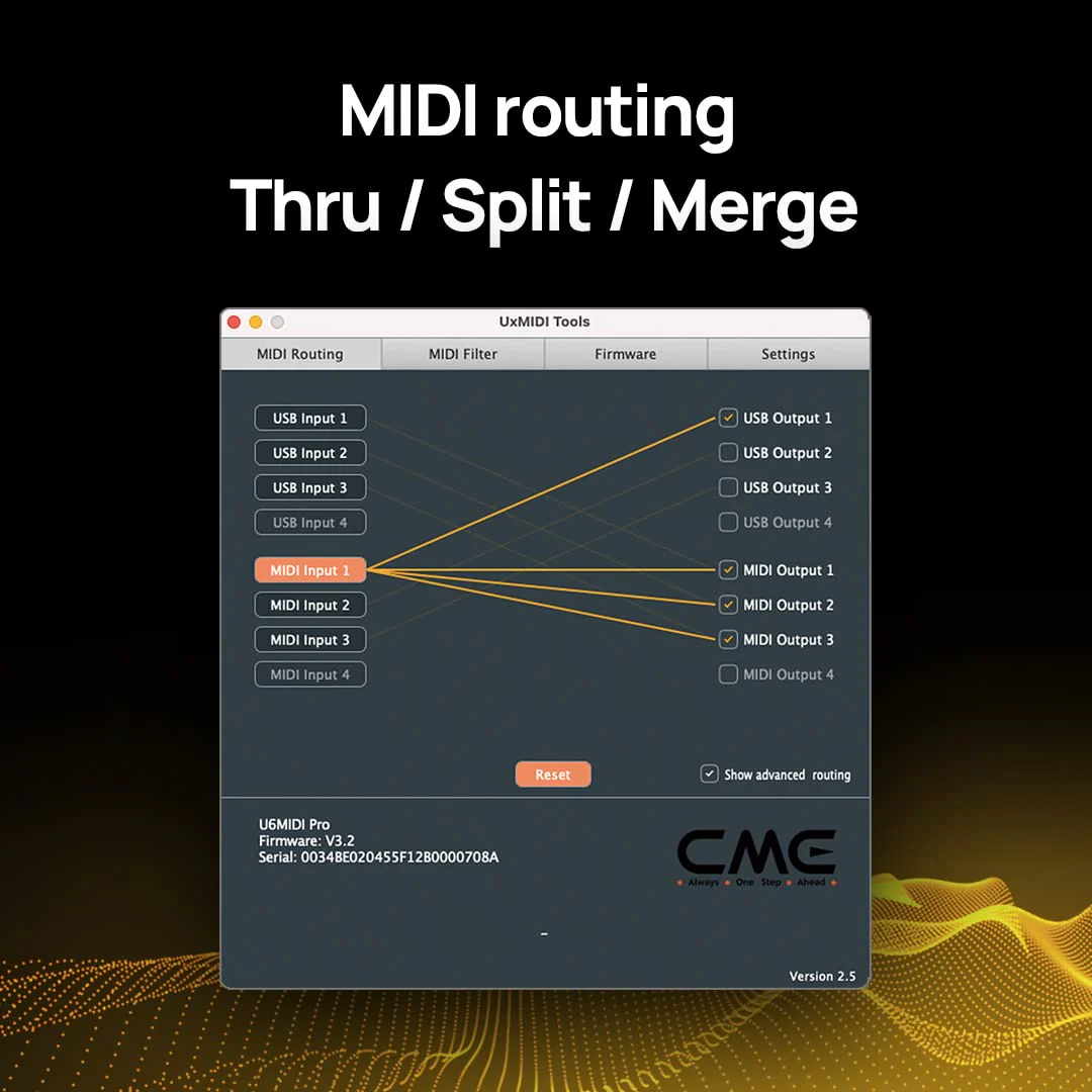 CME U6MIDI Pro - MIDI Interface with Router, Mapper, and Filter - Plug-and-play USB MIDI for computers - Standalone 3-in-3-out MIDI for Merge, Split, Thru - Image 7