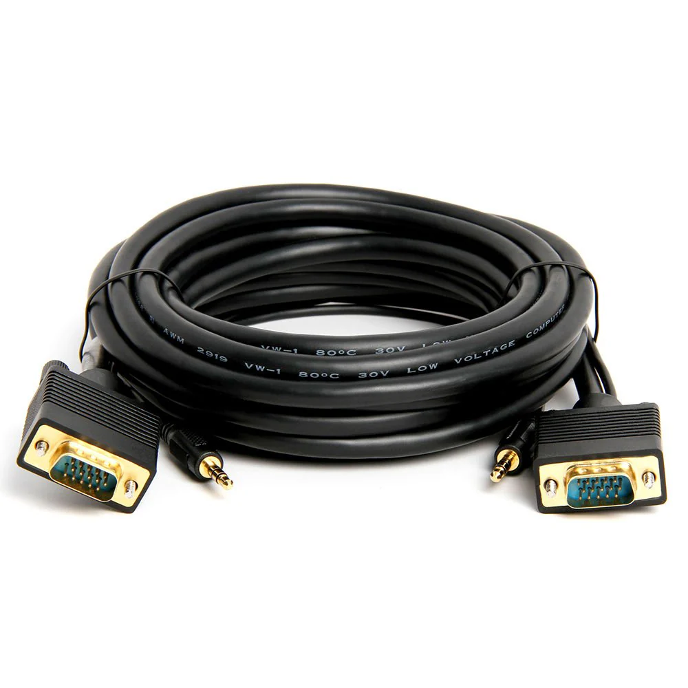 Cmple - VGA SVGA Monitor Cable, Gold Plated Connectors, Support Full HD Displays HDTVs (Male-to-Male) with 3.5mm Stereo Audio - 15 Feet 15FT Black - Image 2