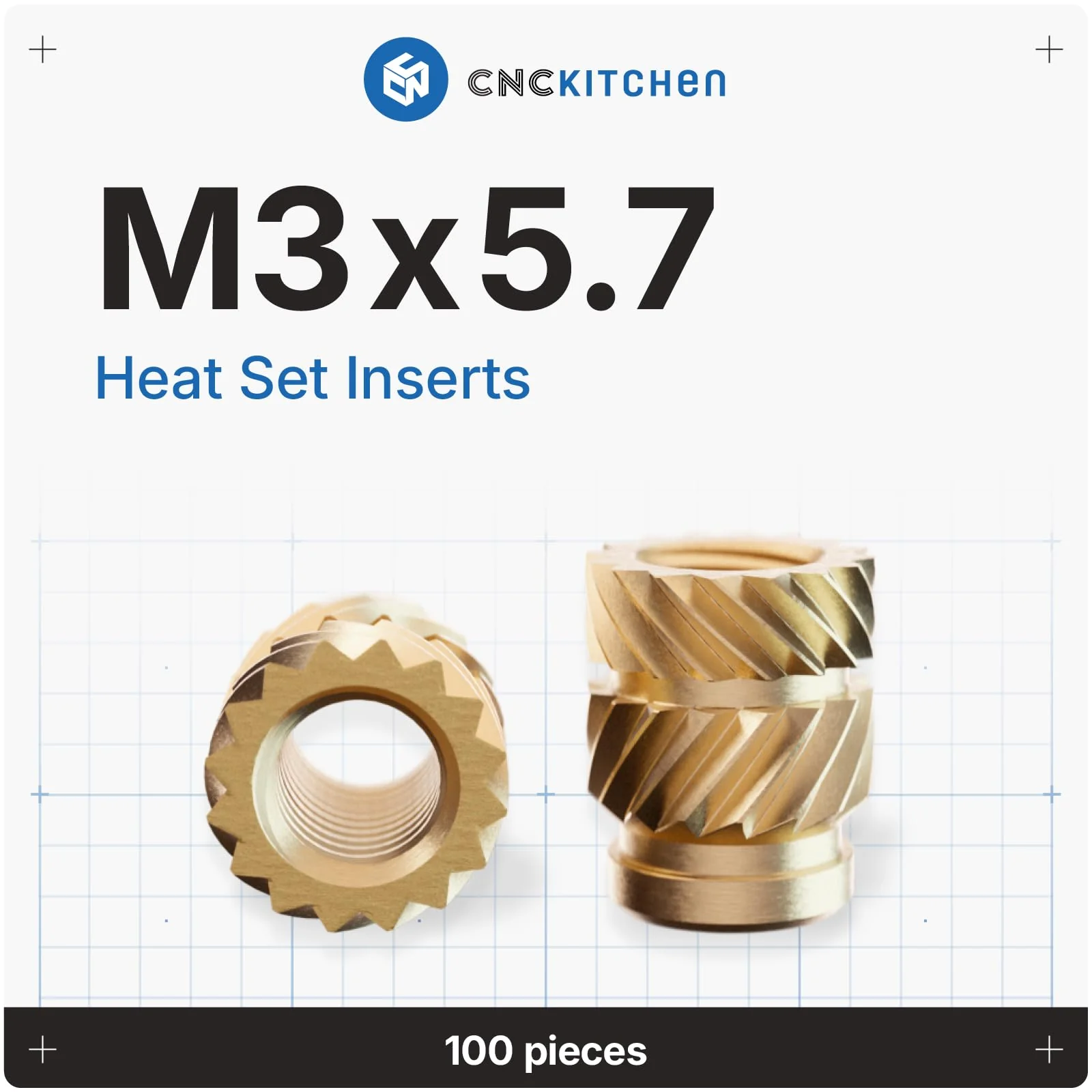 CNC Kitchen Original Threaded Insert for 3D Printing, M3 x 5.7 (Pack of 100) Thread insert M3x5,7 - Image 2