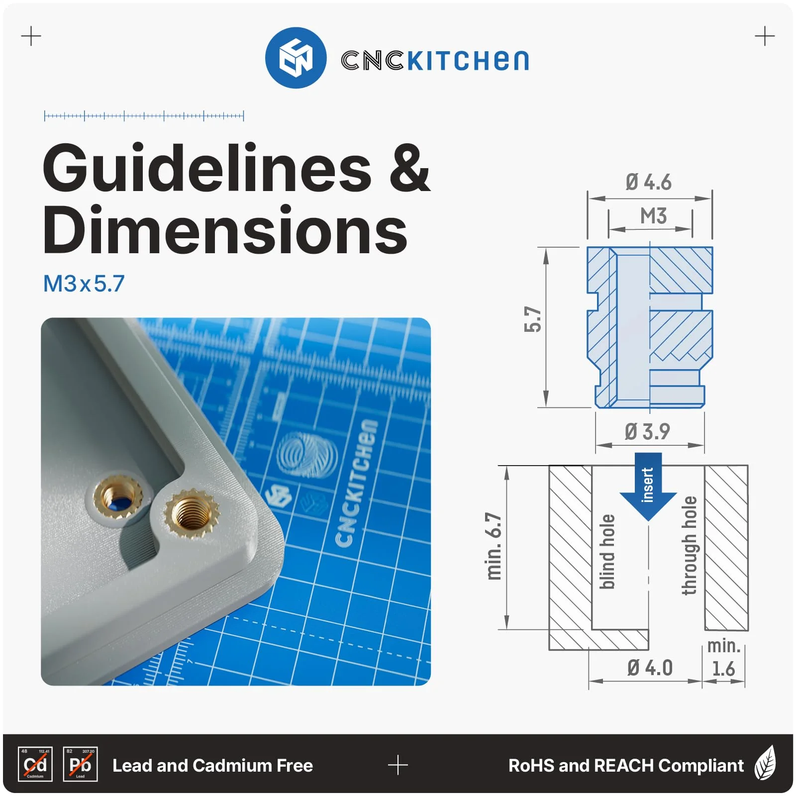 CNC Kitchen Original Threaded Insert for 3D Printing, M3 x 5.7 (Pack of 100) Thread insert M3x5,7 - Image 3