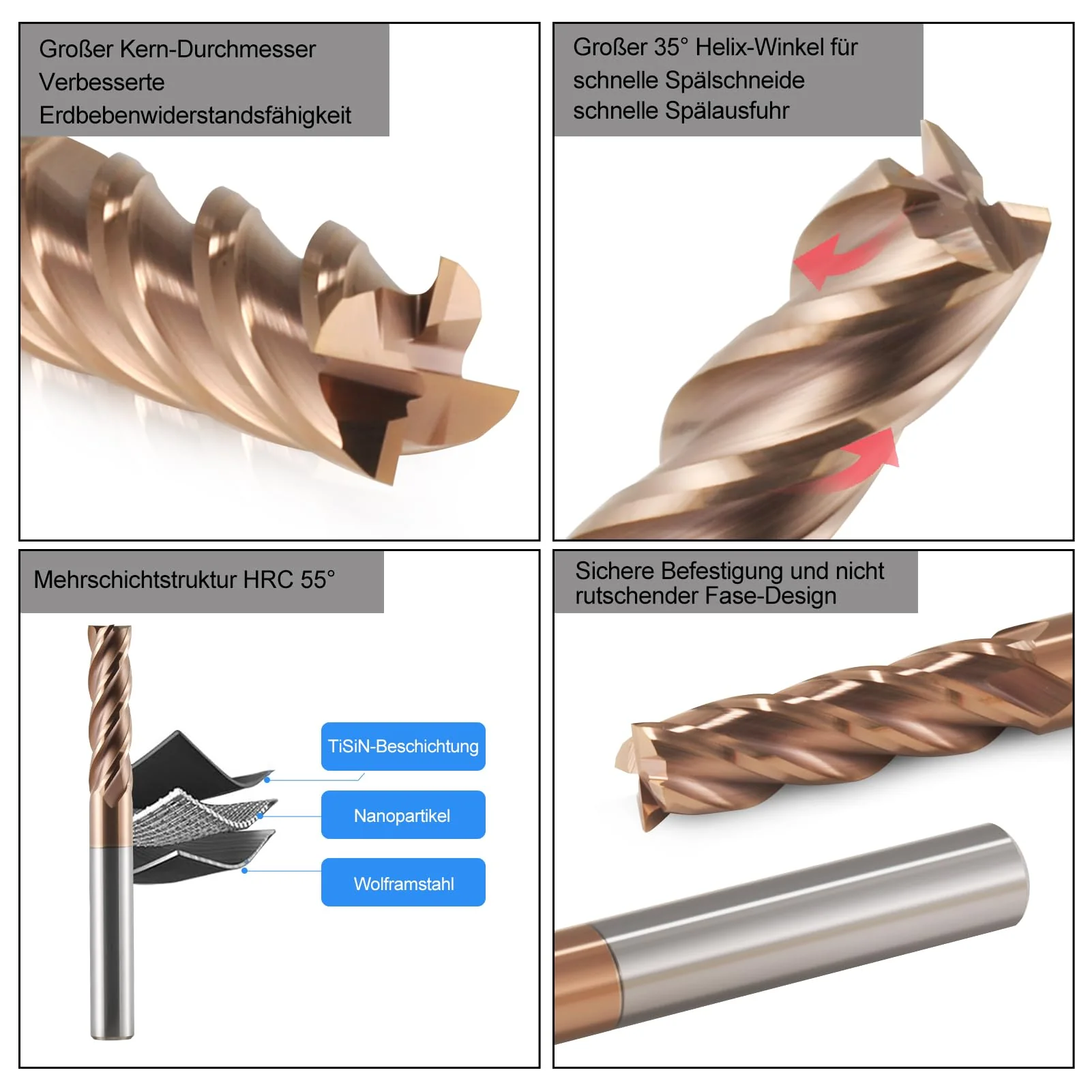 CNC Milling Cutter 2.5 mm Carbide AlTiN 55HRC 4 Flute for Roughing/Finishing Solid Carbide End Mills Tungsten Carbide Pack of 5 D2.5x7.5xD4x50L - Image 3