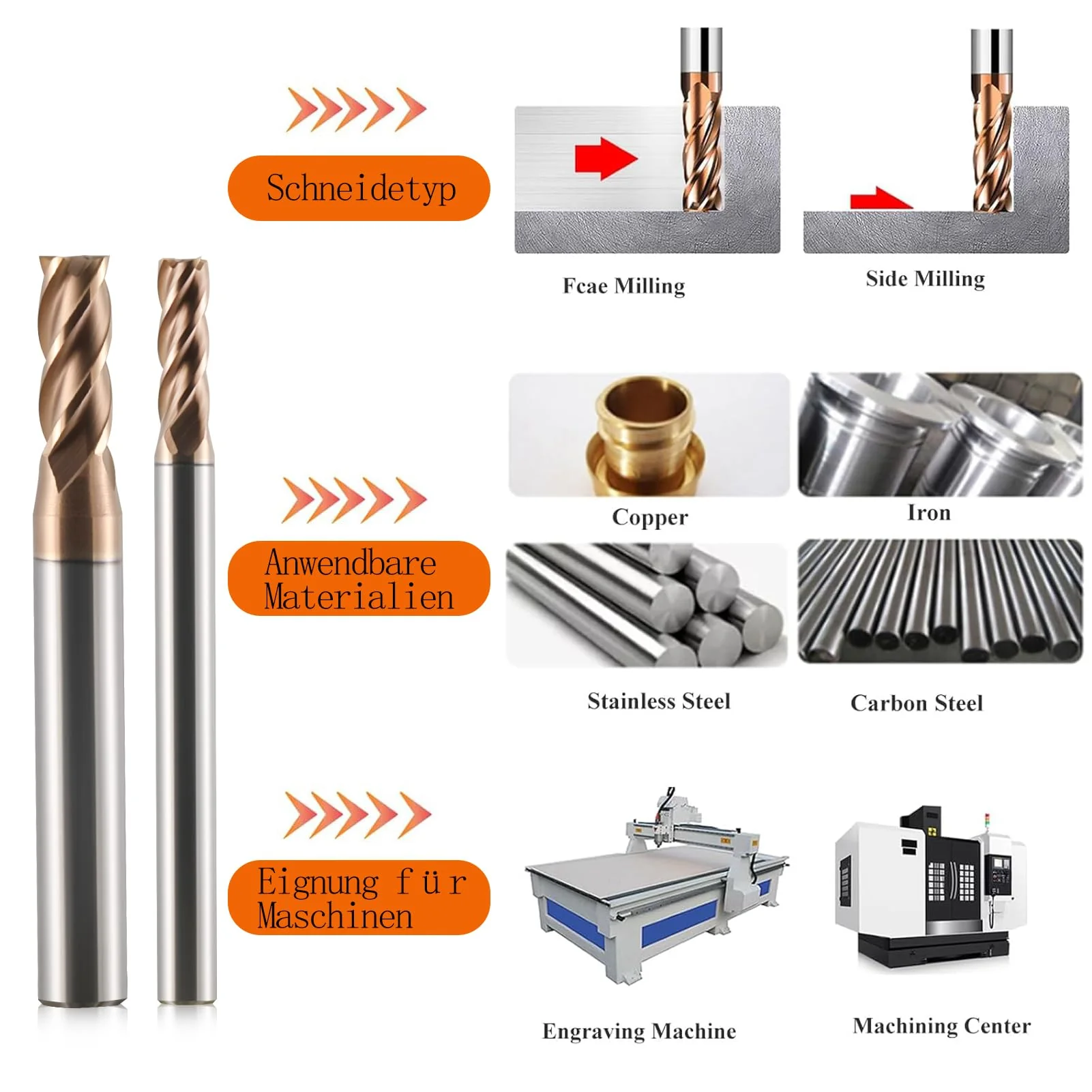 CNC Milling Cutter 2.5 mm Carbide AlTiN 55HRC 4 Flute for Roughing/Finishing Solid Carbide End Mills Tungsten Carbide Pack of 5 D2.5x7.5xD4x50L - Image 4