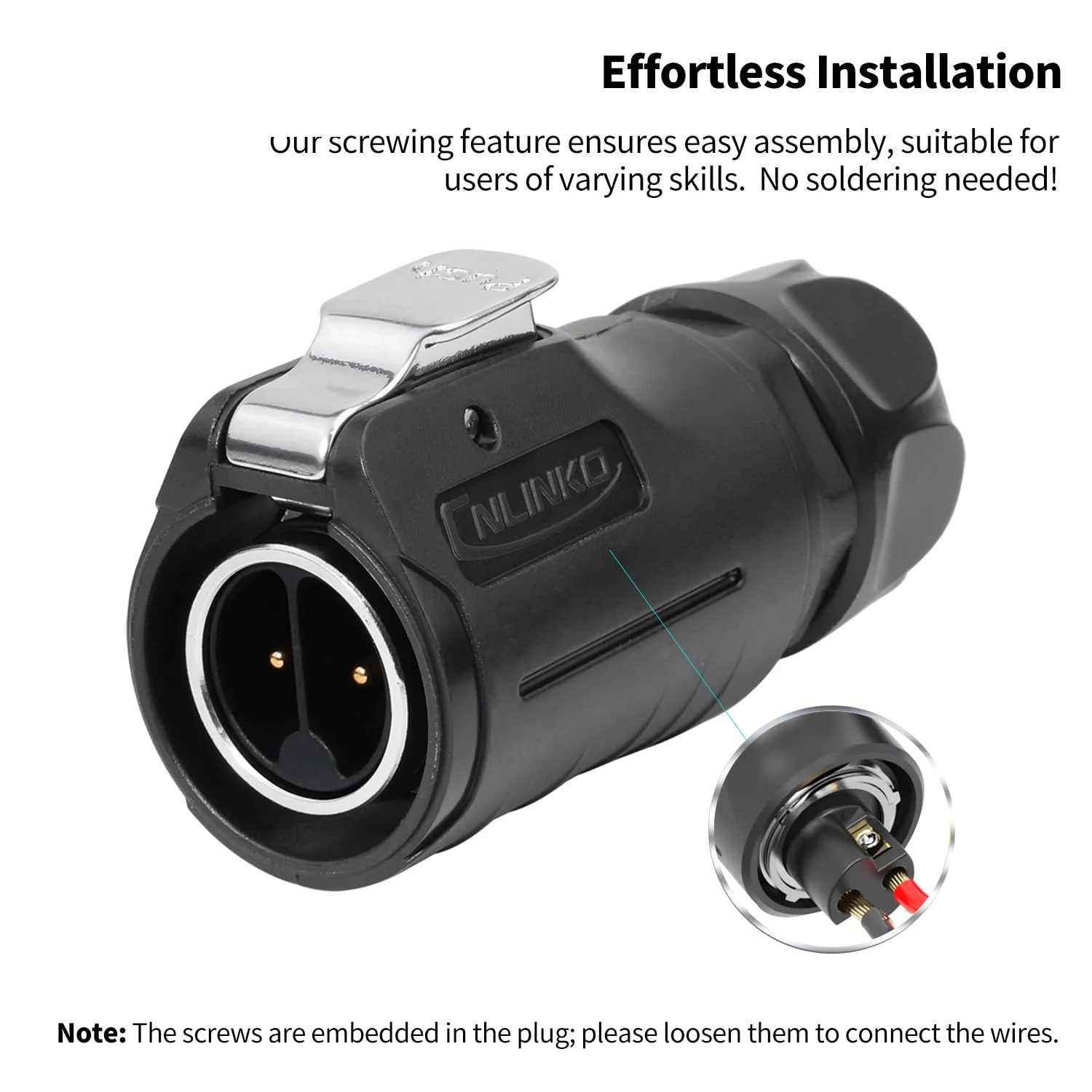 CNLINKO LP-20 2 Pin Waterproof Plug with Screw Design, IP68 Aviation Bullet Plug, M20 Male and Female Pair (LP20 2-Pin Screw Connection) 2-Polige Schraubverbindung LP20 - Image 2
