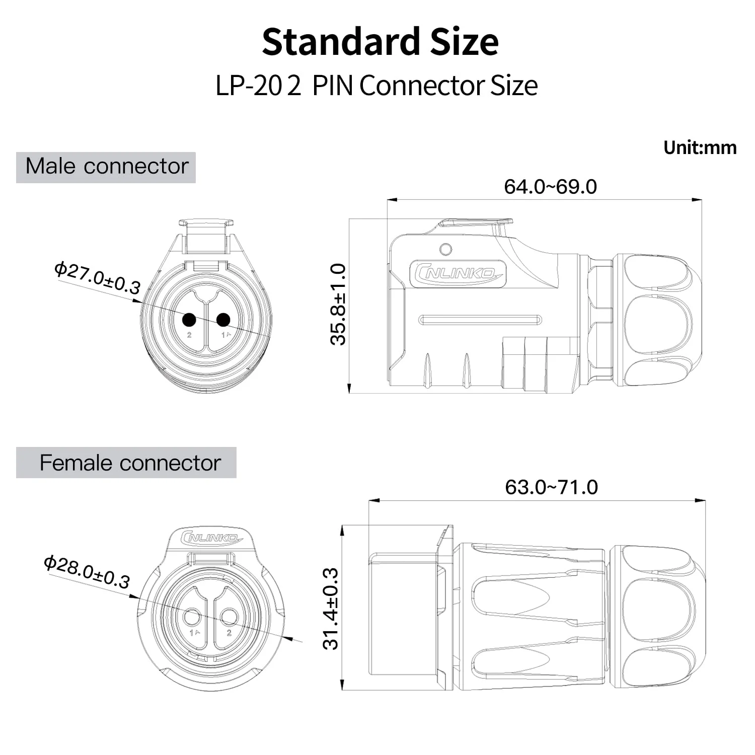CNLINKO LP-20 2 Pin Waterproof Plug with Screw Design, IP68 Aviation Bullet Plug, M20 Male and Female Pair (LP20 2-Pin Screw Connection) 2-Polige Schraubverbindung LP20 - Image 4