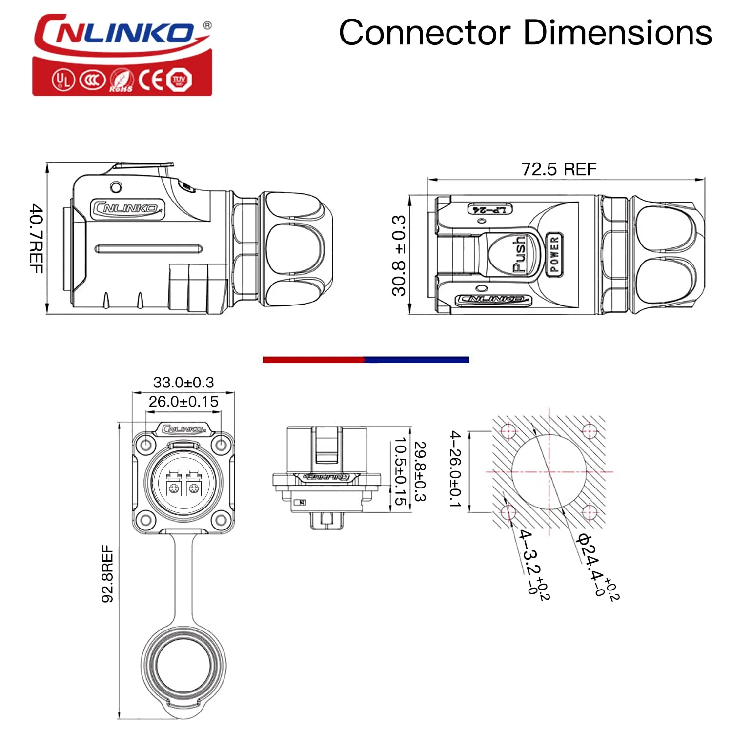 CNLINKO LP-24 Fiber Optic Connector, LC Single Mode Dual Core Optical Plug for Outdoor Use, Recessed Sockets Socket IP68 Aviation Plug Waterproof Plug M24 02-M24 Fiber Optics Set - Image 5
