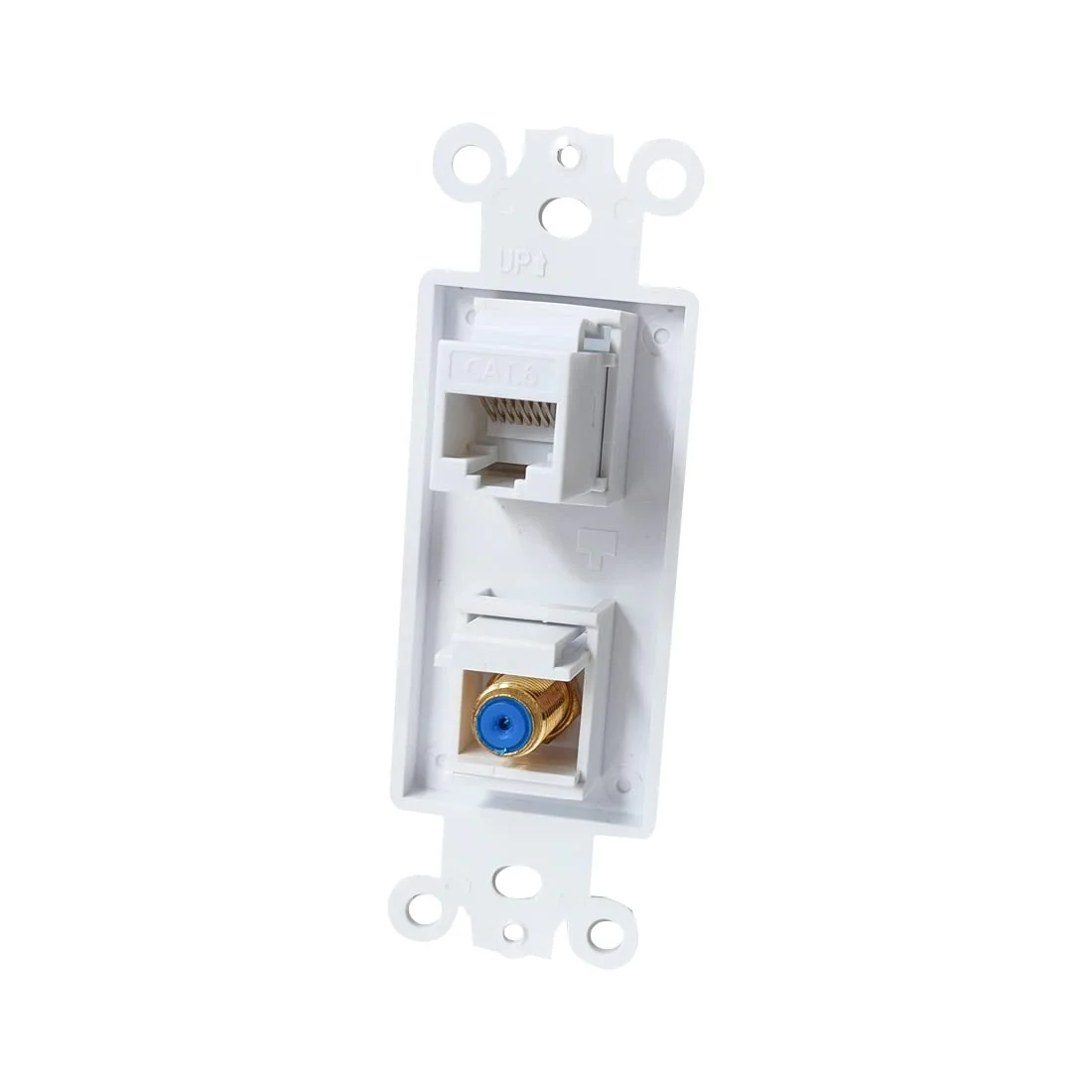Coax CAT6 Wall Plate Insert - Ethernet Coaxial Decora Wall Jack Insert Cover Plate Female to Female for Midsize/Oversize Wallplate - White CAT6+F - Image 2