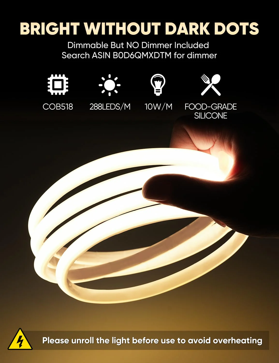 COB Led Neon Rope Lights 16ft 2800K Warm White, 110-120V Outdoor Waterproof Lighting Strip 600lm/m Super Bright, Cuttable and Adhesive, for Roof Bedroom Garden Commercial 16 ft - Image 3