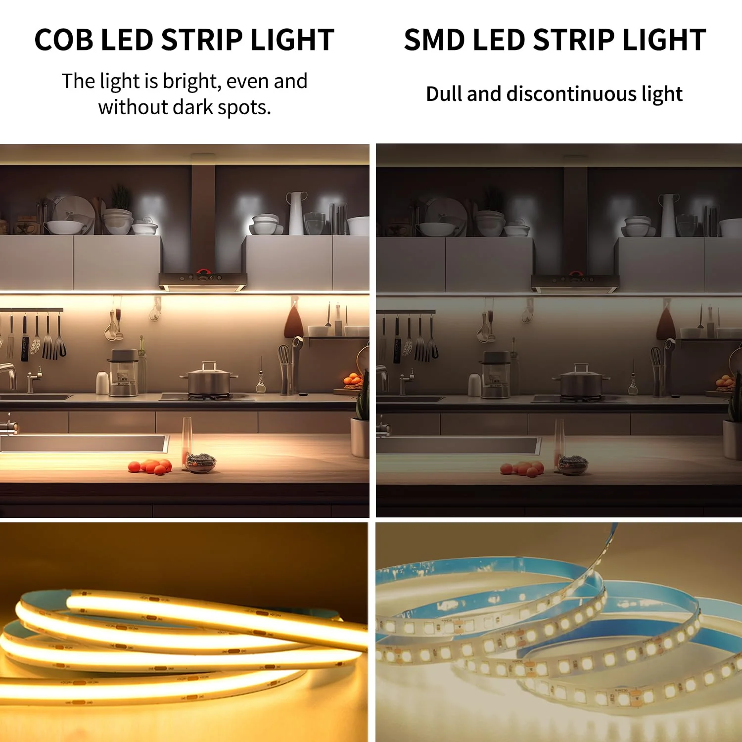 COB LED Strip Lights 32.8ft,3000K DC 24V Dimmable Warm White Flexible LED Rope Lights for Bedroom,with Remote and app Control LED Lights strip for Living Room, Shelf, Cabinet - Image 2