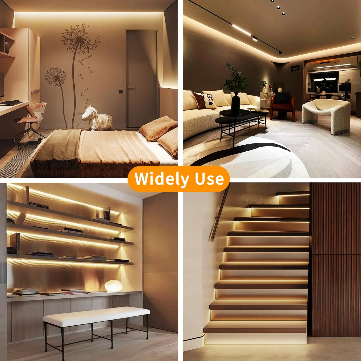 COB LED Strip Lights 32.8ft,3000K DC 24V Dimmable Warm White Flexible LED Rope Lights for Bedroom,with Remote and app Control LED Lights strip for Living Room, Shelf, Cabinet - Image 3