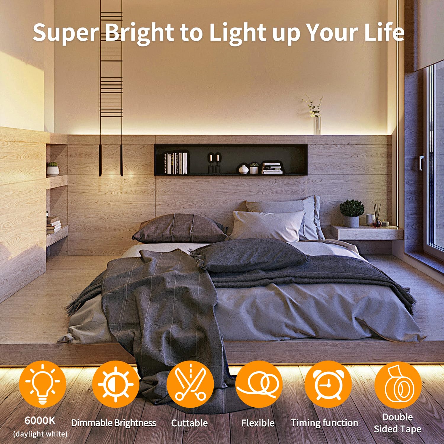 COB LED Strip Lights 32.8ft,3000K DC 24V Dimmable Warm White Flexible LED Rope Lights for Bedroom,with Remote and app Control LED Lights strip for Living Room, Shelf, Cabinet - Image 4