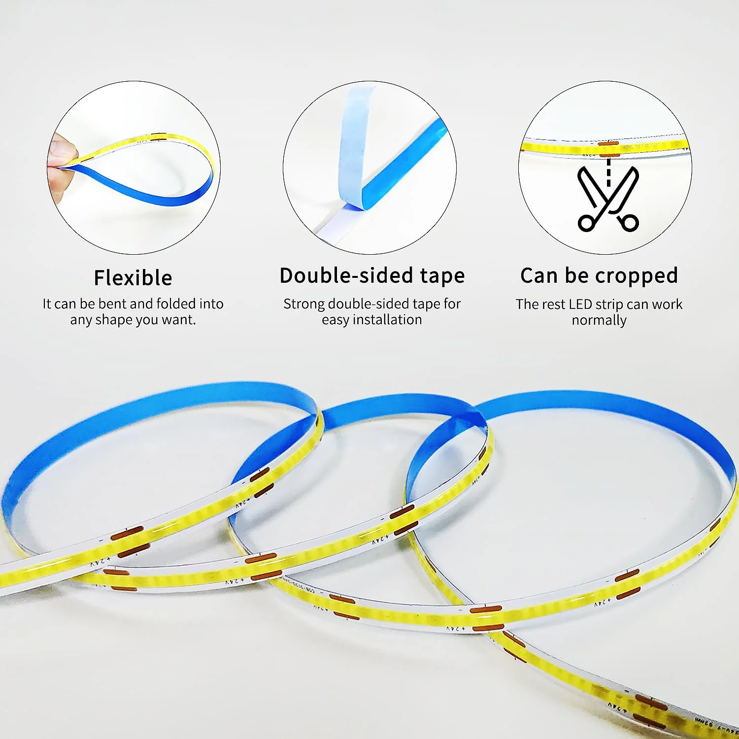 COB LED Strip Lights 50ft,6000K DC 24V Dimmable White Flexible LED Rope Lights for Bedroom,with Remote and app Control LED Lights strip for Living Room, Shelf, Cabinet - Image 6