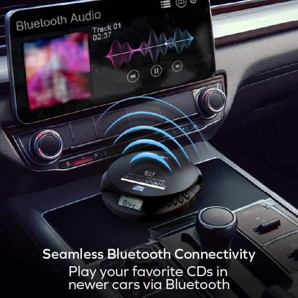 Coby CD Player Portable CD Player with Bluetooth, Earbuds, FM, AUX, MP3 Anti-Skip Compact Discman | Rechargeable, Lightweight CD Player for Car, Home - Image 3