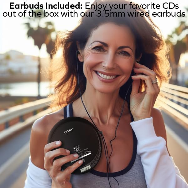 Coby CD Player Portable CD Player with Bluetooth, Earbuds, FM, AUX, MP3 Anti-Skip Compact Discman | Rechargeable, Lightweight CD Player for Car, Home - Image 4