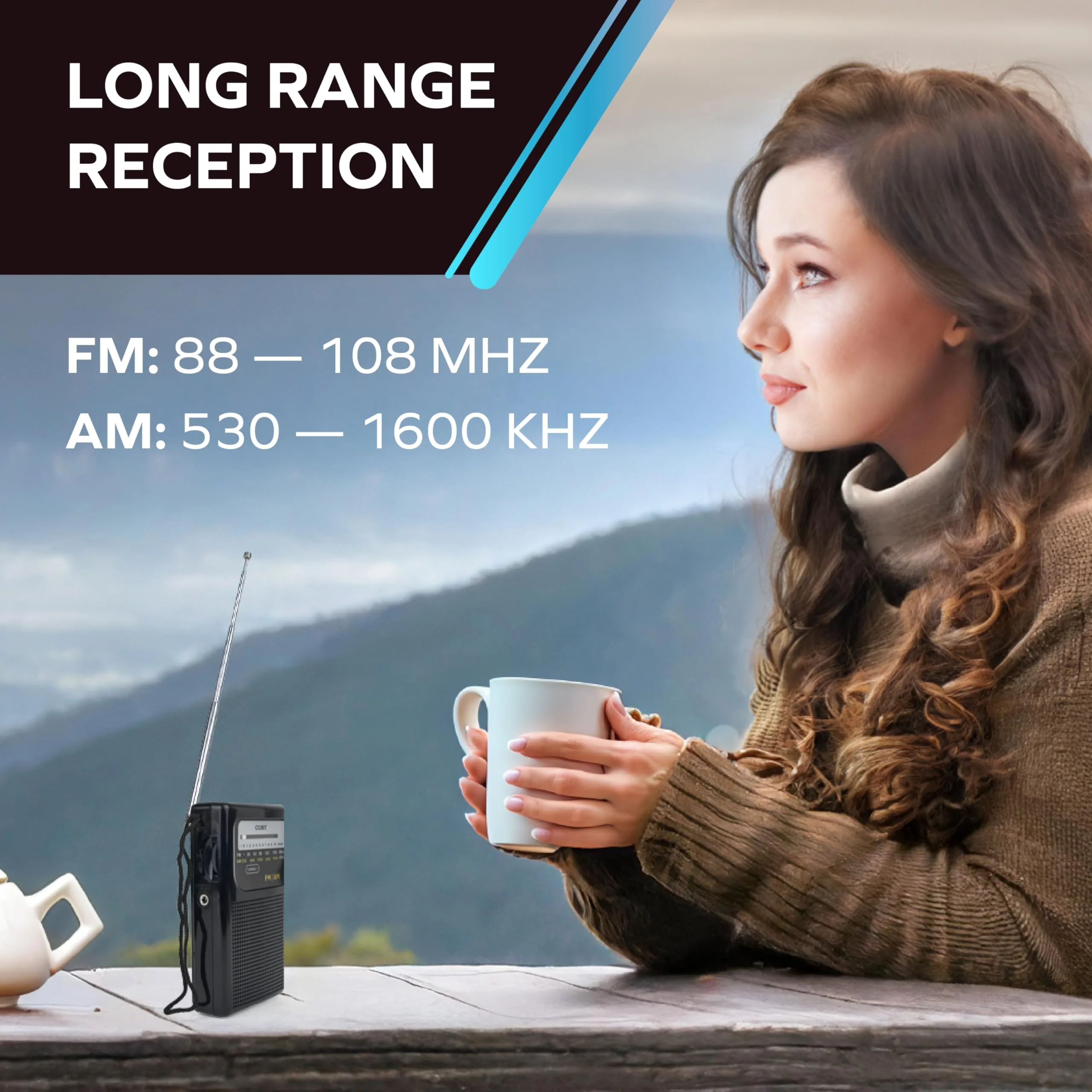 Coby Portable AM/FM Radio – Retro Battery Operated Pocket Radio with Powerful Speakers, Long 800-Hour Battery, Clear Reception, Emergency & Travel Transistor Device for Home or Outdoors B-Black - Image 4