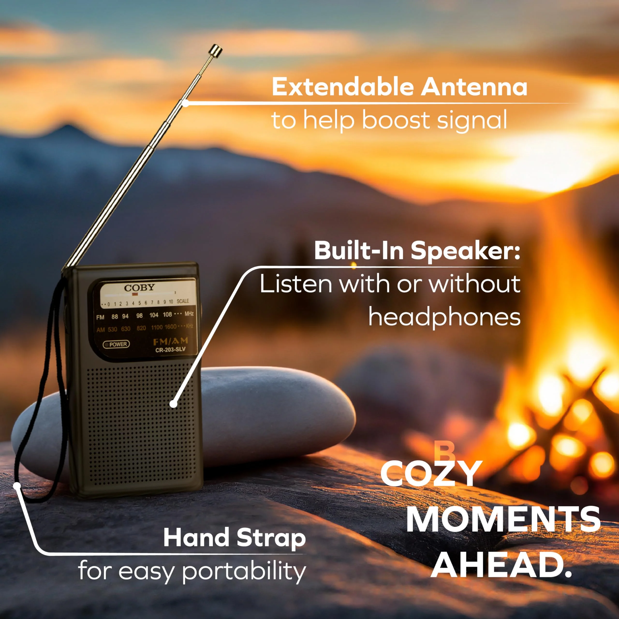 Coby Portable AM/FM Radio – Retro Battery Operated Pocket Radio with Powerful Speakers, Long 800-Hour Battery, Clear Reception, Emergency & Travel Transistor Device for Home or Outdoors B-Black - Image 6