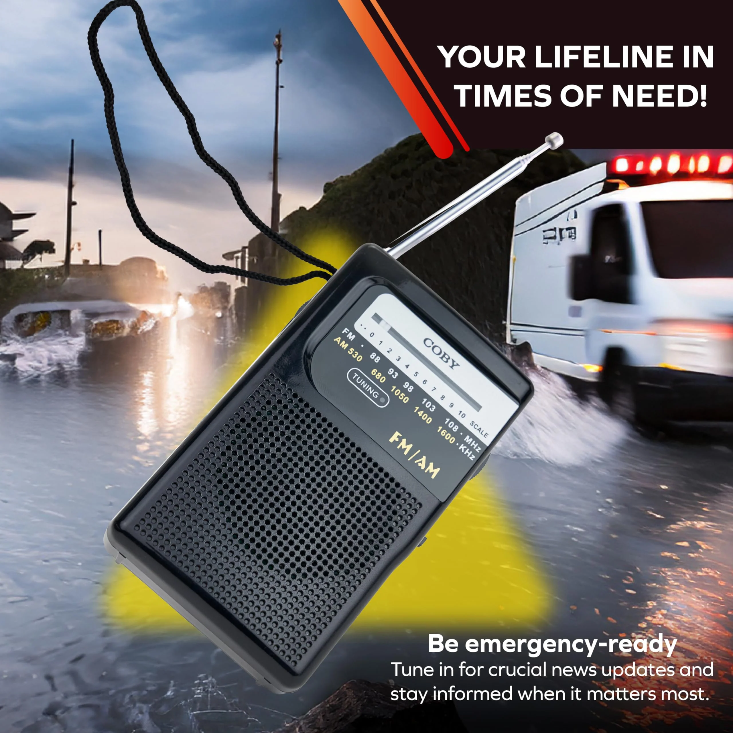 Coby Portable AM/FM Radio – Retro Battery Operated Pocket Radio with Powerful Speakers, Long 800-Hour Battery, Clear Reception, Emergency & Travel Transistor Device for Home or Outdoors B-Black - Image 7