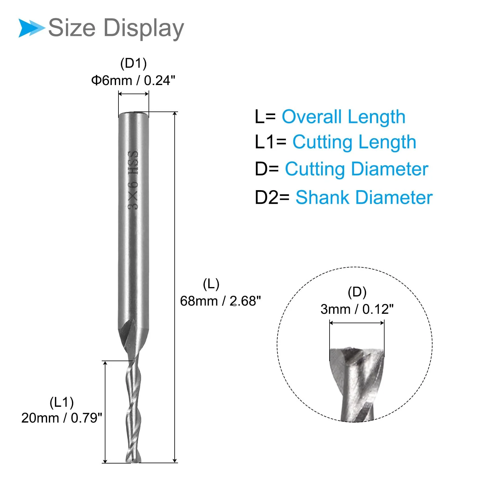 CoCud 2 Spiral Groove Router Bit 3mm Diameter 20mm Length High Speed Steel Straight Cutter with Storage Box - (Applications: for Plywood, Hardwood, Plastic) - Image 2