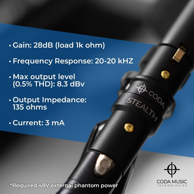 Coda MB-Stealth in-Line Microphone Preamp Mic Gain Booster for Dynamic and Ribbon Mics - 48V Phantom Power Mic Preamp with 28 db Clean Gain, Ultra Low Noise, Enhance Your Podcast or Livestream - Image 3