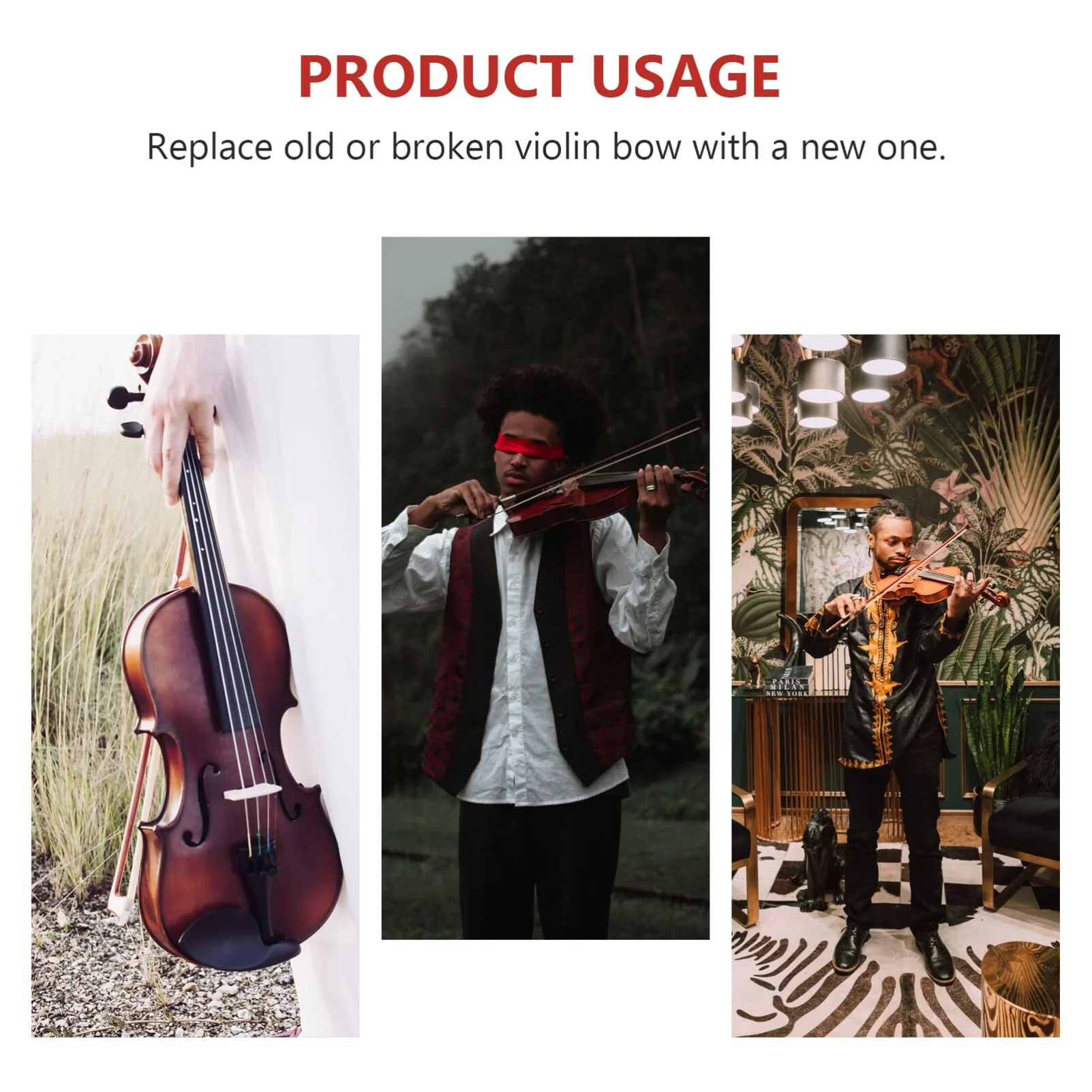 COHEALI 1/2 Violin Bow - Well Balanced Practice Horse Hair Violin Bow Hand Crafted Violin Bow Instrument Accessory 45X2cm - Image 3