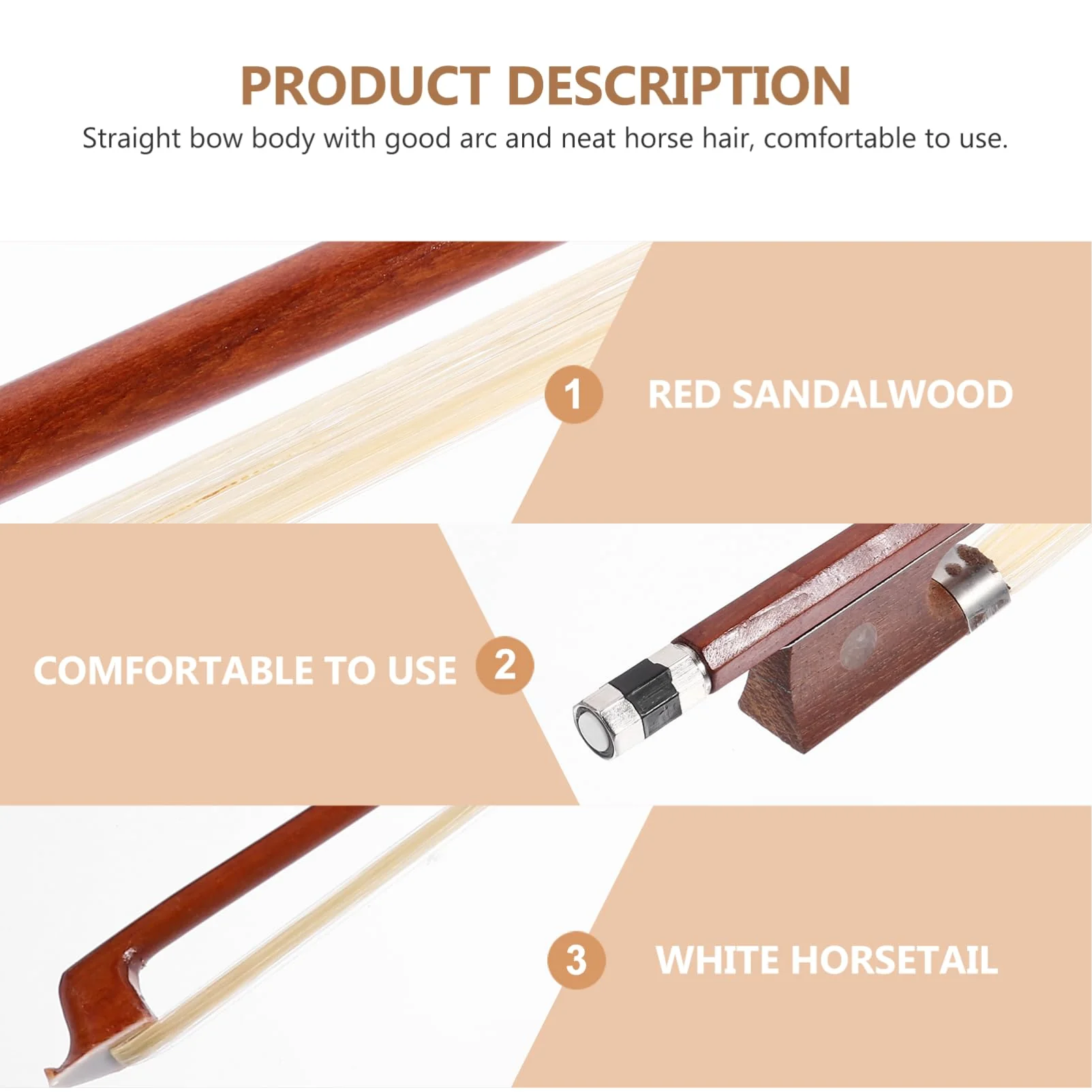 COHEALI 1/2 Violin Bow - Well Balanced Practice Horse Hair Violin Bow Hand Crafted Violin Bow Instrument Accessory 45X2cm - Image 5