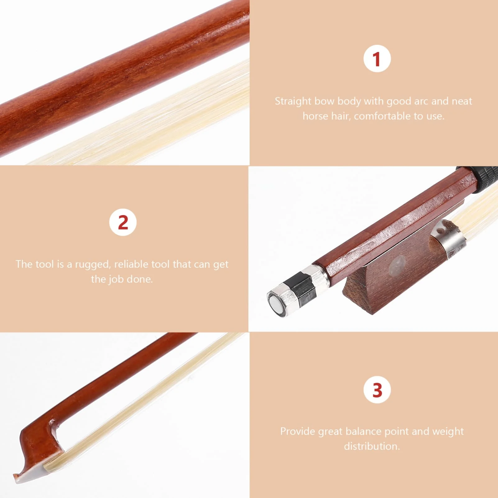 COHEALI 1/2 Violin Bow - Well Balanced Practice Horse Hair Violin Bow Hand Crafted Violin Bow Instrument Accessory 45X2cm - Image 6