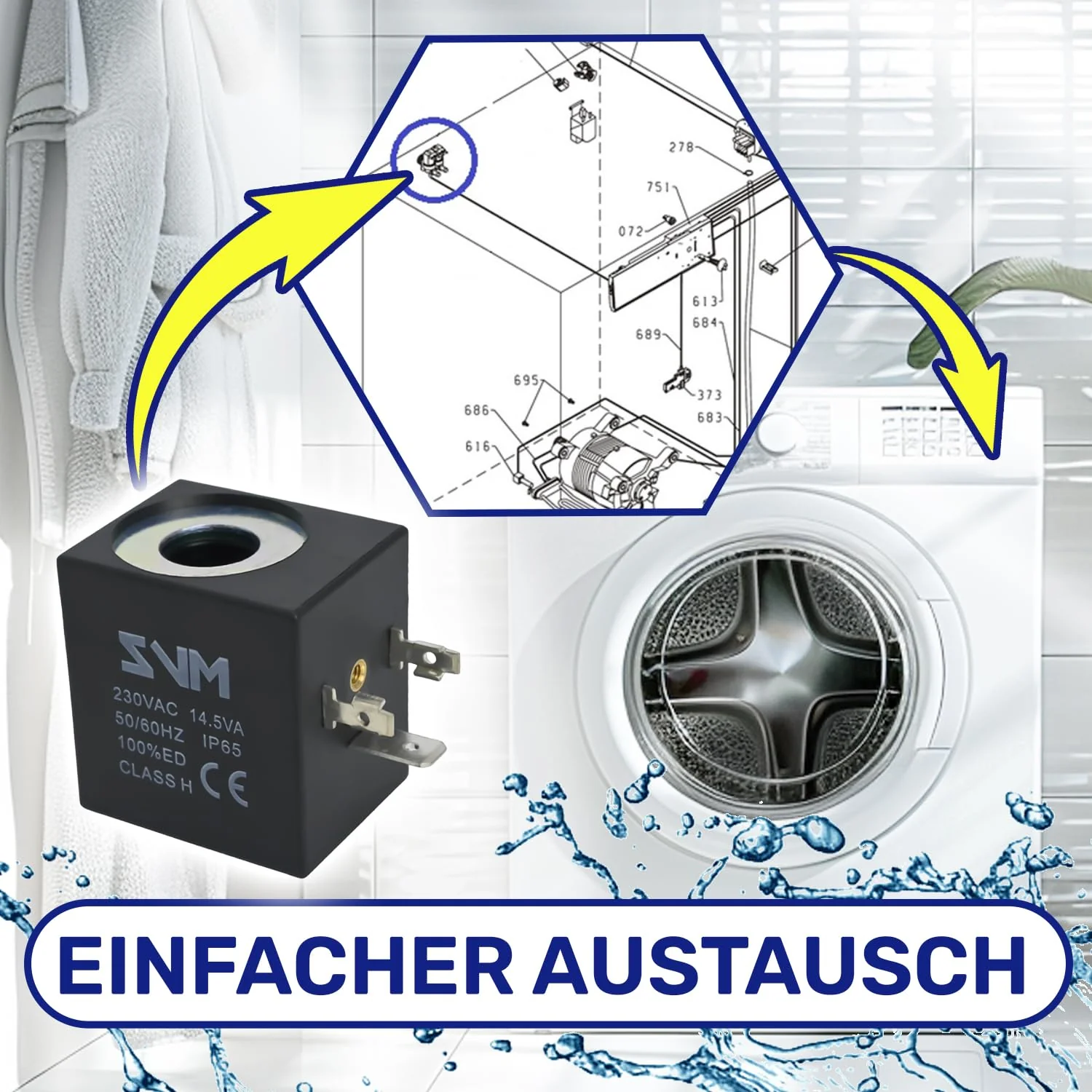 Coil for Solenoid Valve 39 x 36 x 29 mm Diameter 13.2 mm Class H IP65-230V 8W 50/60Hz 14.5VA MONTERAL - Image 5