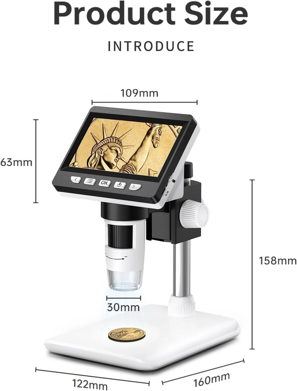 Coin Microscope, 4.3 Inch Digital Microscope 1000X Coin Microscope for Error Coins with 8 Adjustable LED Lights, PC View Compatible with Windows & MacOS White - Image 8