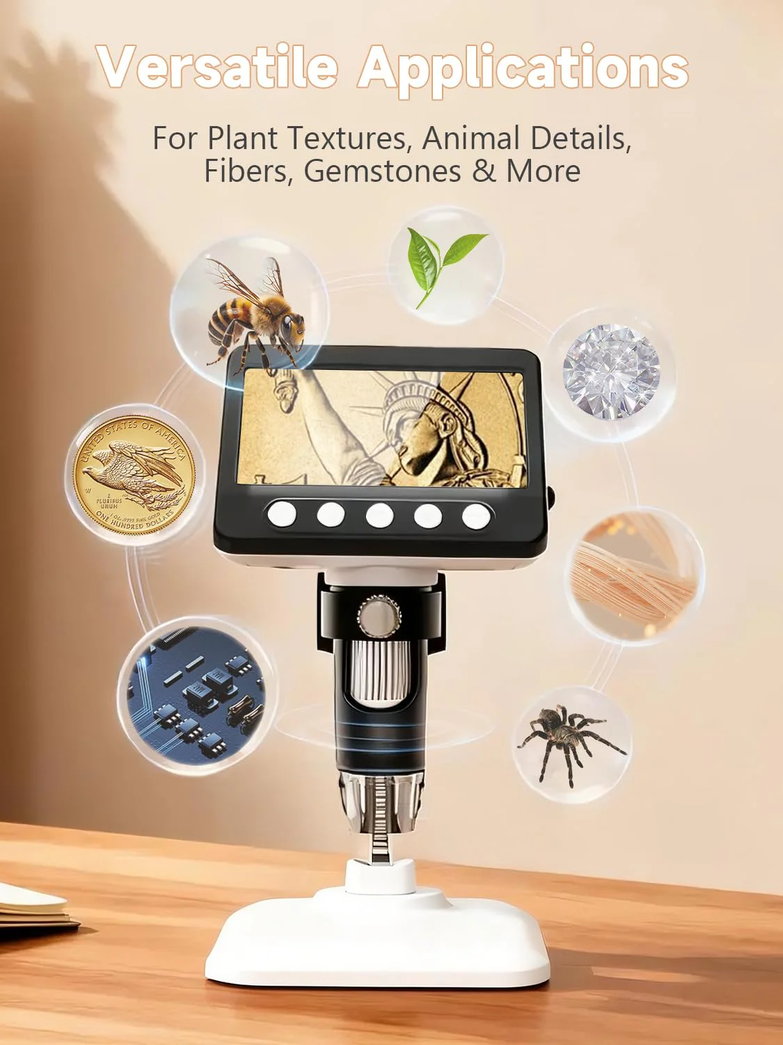 Coin Microscope for Error Coins, 4.3 inches 1080P LCD Digital Microscope, 50x-1000x Magnifier with 8 Adjustable LED Lights, PC View, Compatible with MacOS Windows for Adults Kids White - Image 6