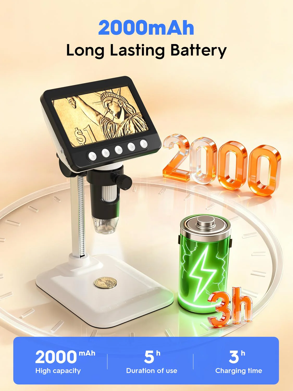 Coin Microscope for Error Coins, 4.3 inches 1080P LCD Digital Microscope, 50x-1000x Magnifier with 8 Adjustable LED Lights, PC View, Compatible with MacOS Windows for Adults Kids White - Image 9