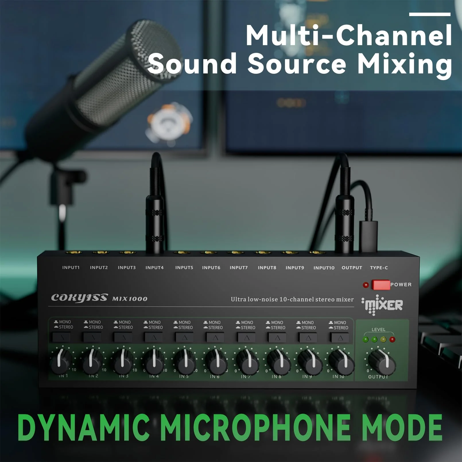 COKYISS® Small Mini Audio Mixer,10-Channel,Stereo Line Mixer for Sub-Mixing,Ultra Low-Noise,Microphone Independent Control,1/4" TRS Input/Output,for Bars,Guitars, Bass, Keyboards Mixer MIX1000 - Image 2