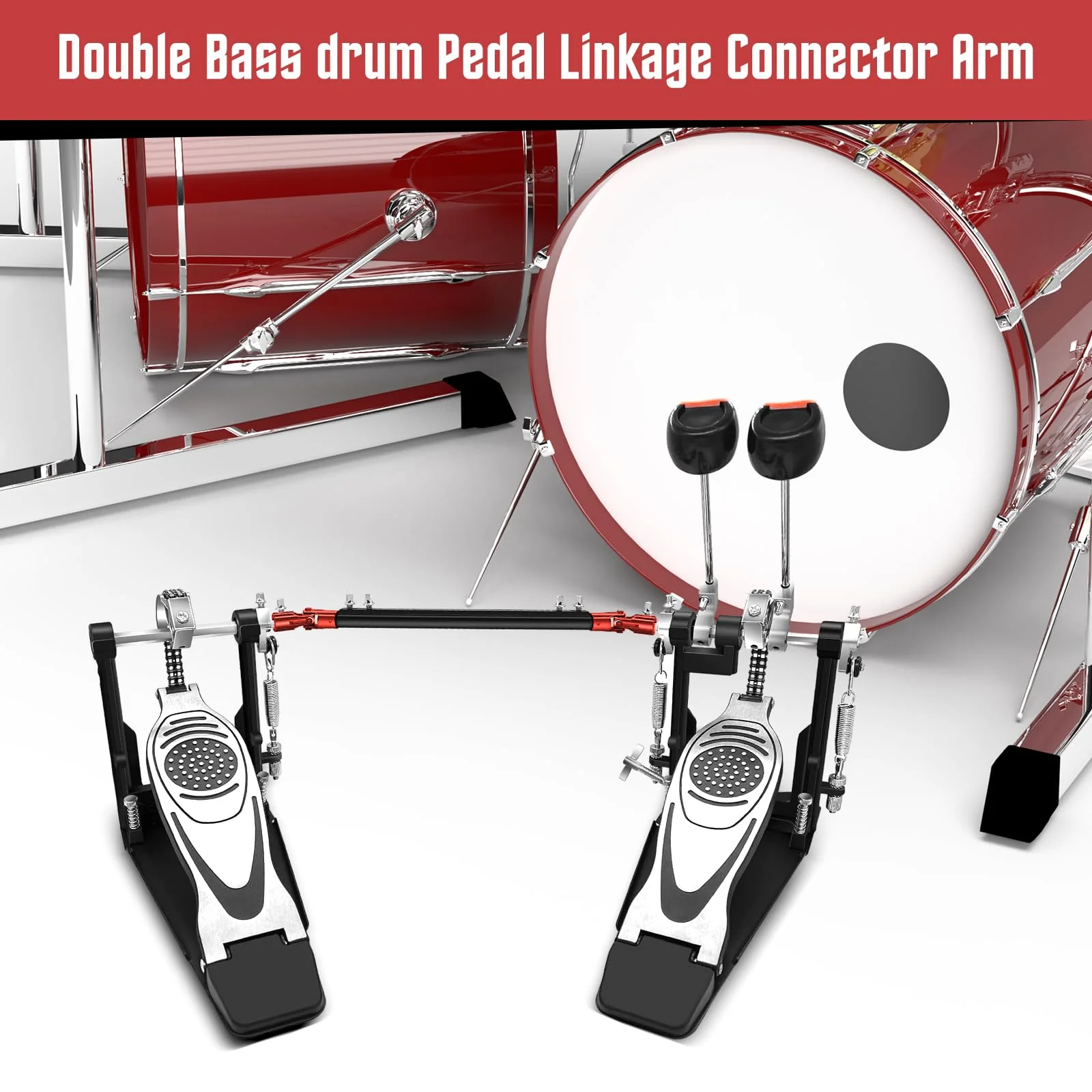 Colaxi 31cm Steel Double Drum Drive Shaft Pedal Driveshaft Rod DIY Replacement Bass Drum Pedal Connector Arm Percussion Instrument Parts Accessory, A Black and Red - Image 2