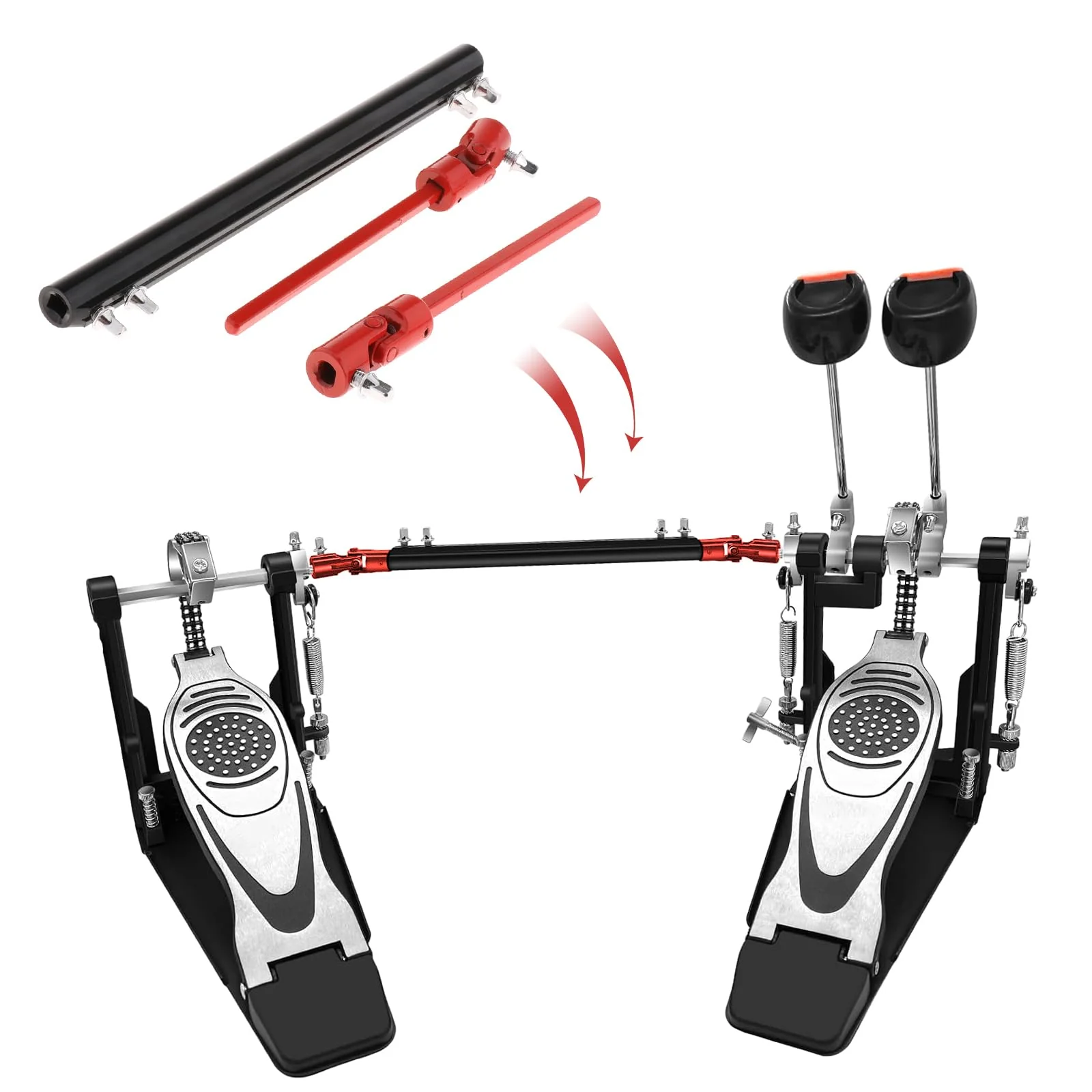 Colaxi 31cm Steel Double Drum Drive Shaft Pedal Driveshaft Rod DIY Replacement Bass Drum Pedal Connector Arm Percussion Instrument Parts Accessory, A Black and Red - Image 4