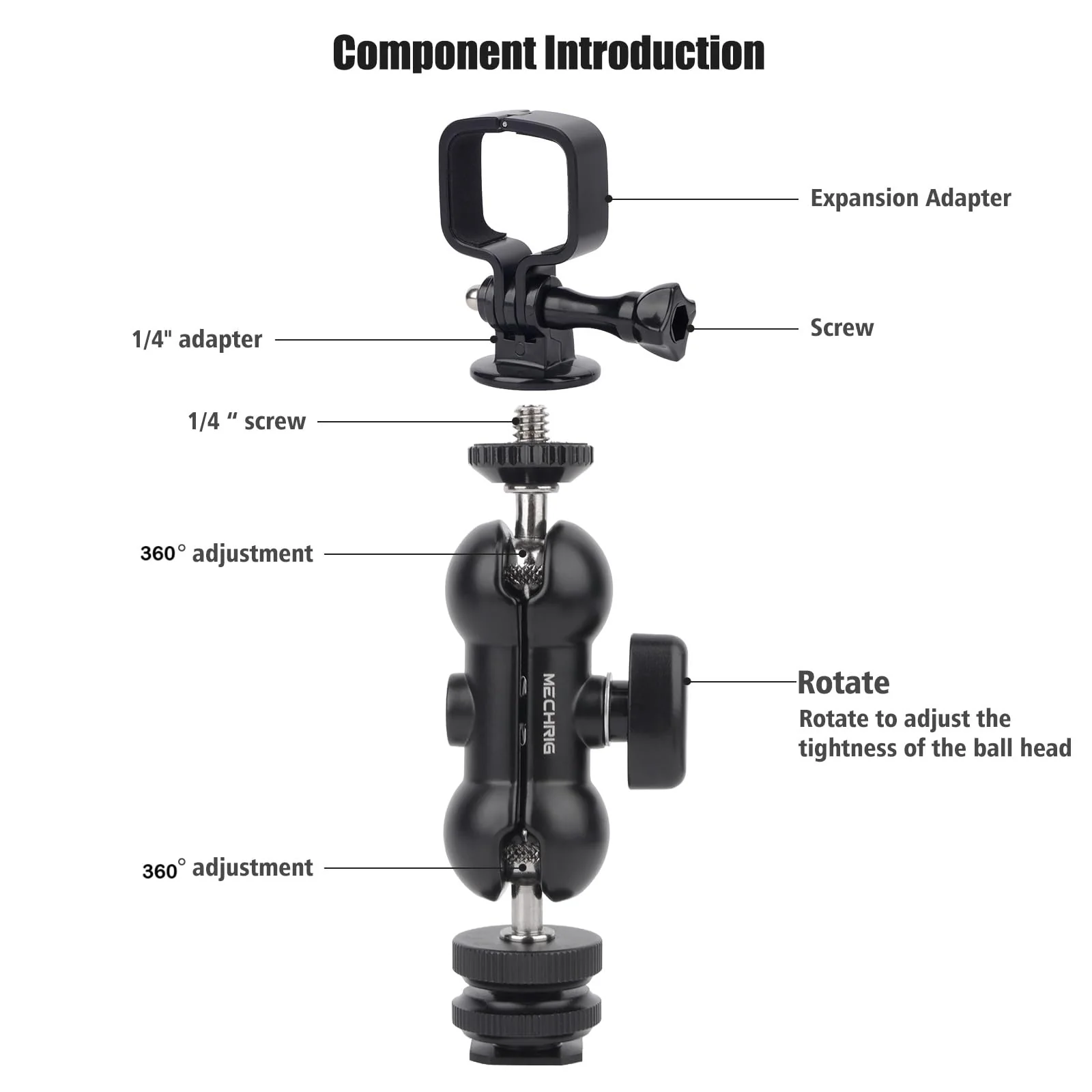 Cold Shoe Mount Expansion Adapter for DJI Osmo Pocket 3,Ajustable 360°Ball Head for DSLR Hot Shoe Mount,Vlogging and Dual Camera Setup - Image 3