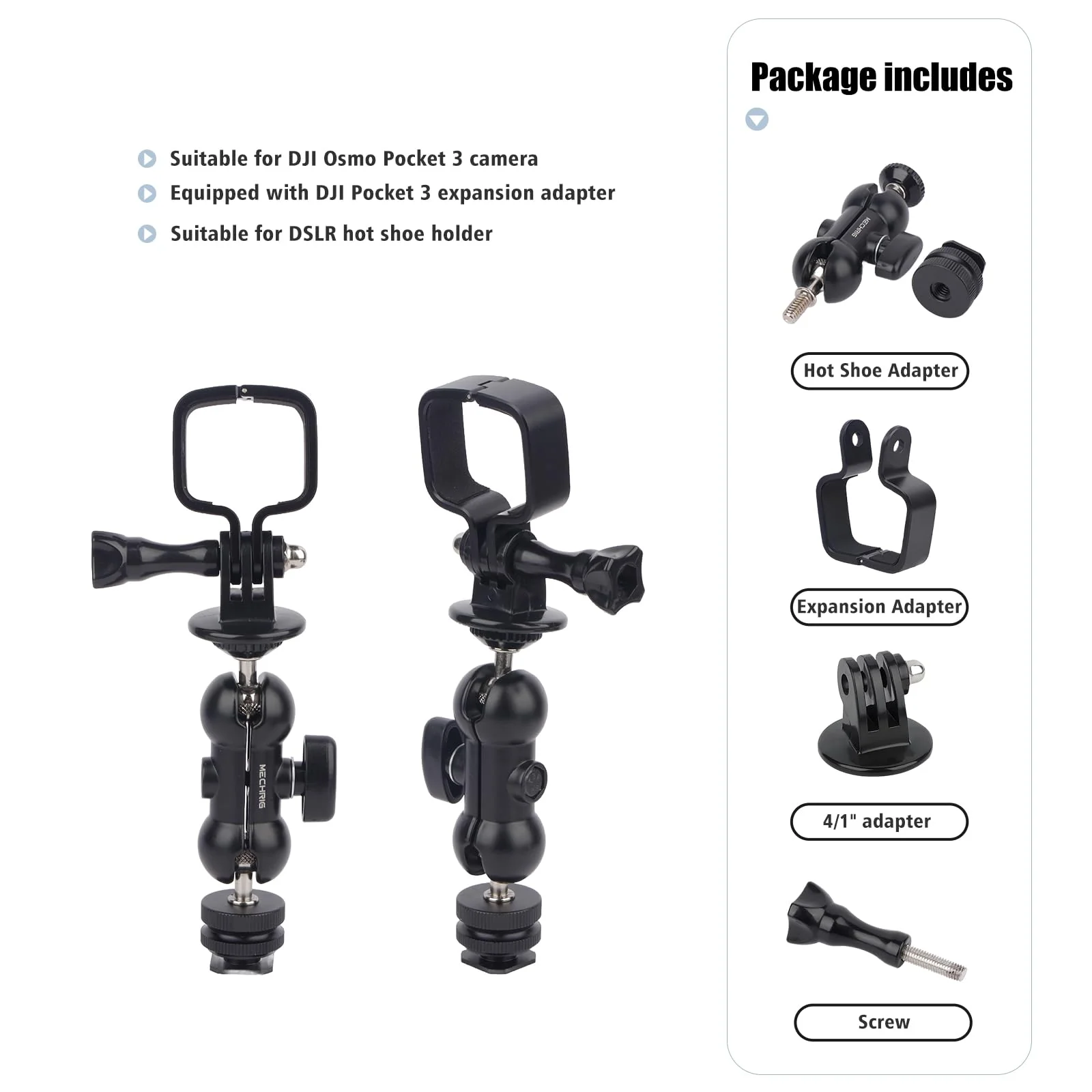Cold Shoe Mount Expansion Adapter for DJI Osmo Pocket 3,Ajustable 360°Ball Head for DSLR Hot Shoe Mount,Vlogging and Dual Camera Setup - Image 4