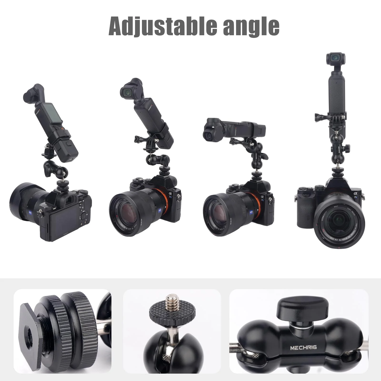 Cold Shoe Mount Expansion Adapter for DJI Osmo Pocket 3,Ajustable 360°Ball Head for DSLR Hot Shoe Mount,Vlogging and Dual Camera Setup - Image 7