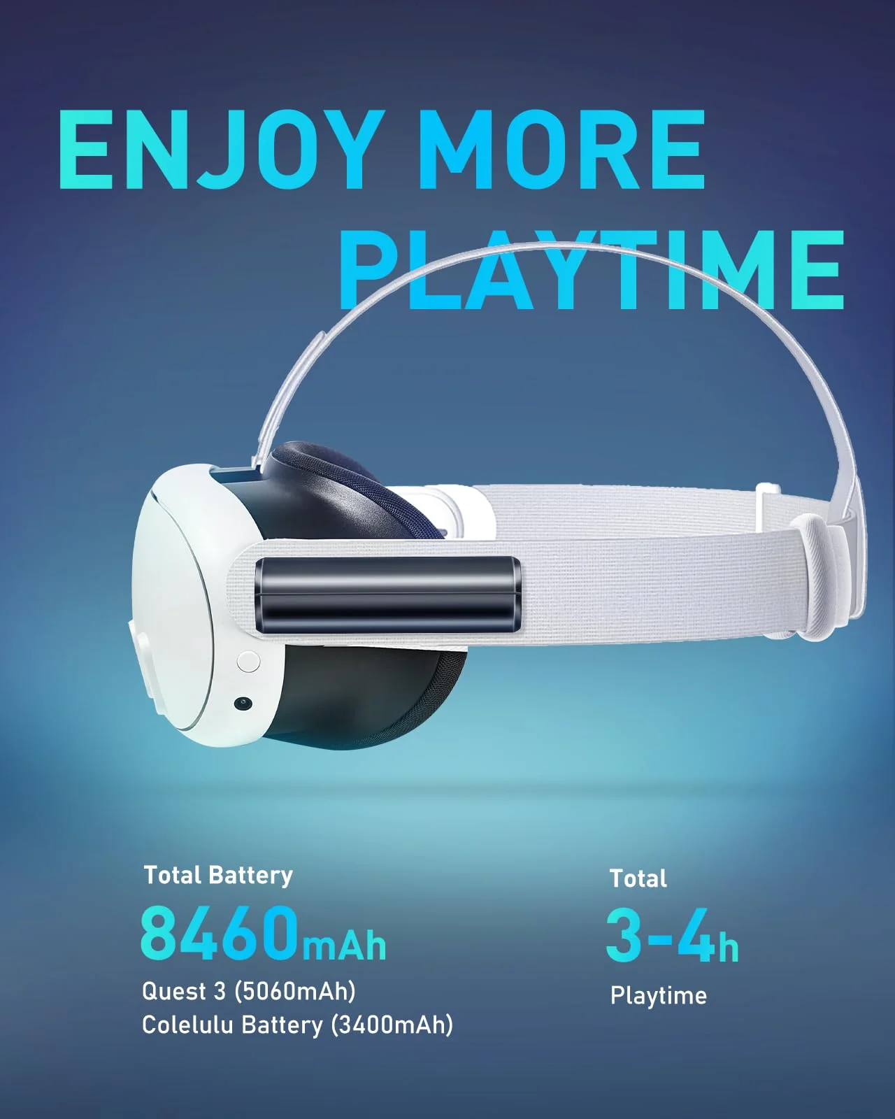 Colelulu Battery Pack for Meta Quest 3 & Oculus Quest 2, 3400mAh Portable Charger Accessories fit VR Quest 3/2 Original Strap, Lightweight & Steady Charging Extend Extra 1-2H Playtime (Black) Black - Image 3