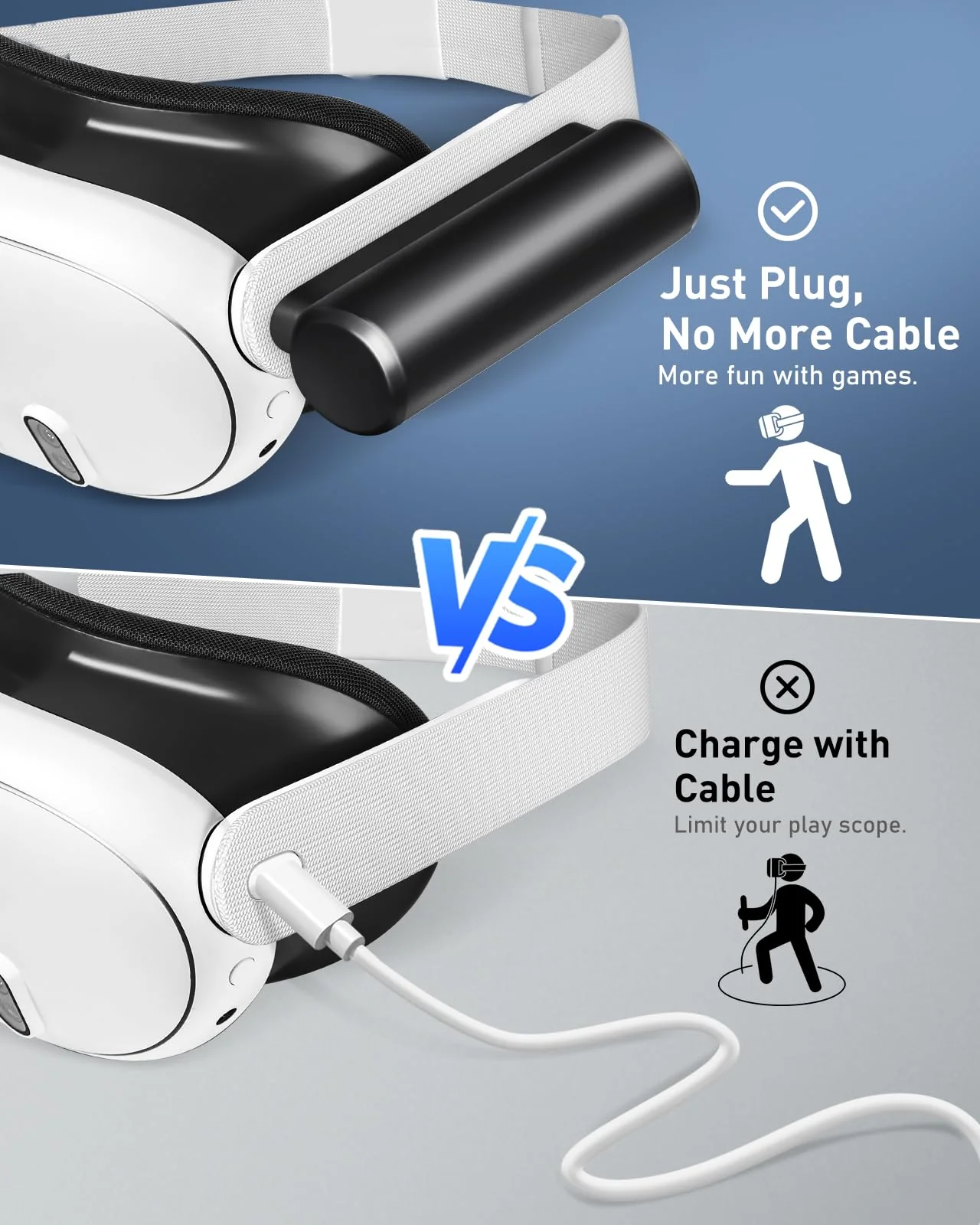 Colelulu Battery Pack for Meta Quest 3 & Oculus Quest 2, 3400mAh Portable Charger Accessories fit VR Quest 3/2 Original Strap, Lightweight & Steady Charging Extend Extra 1-2H Playtime (Black) Black - Image 5