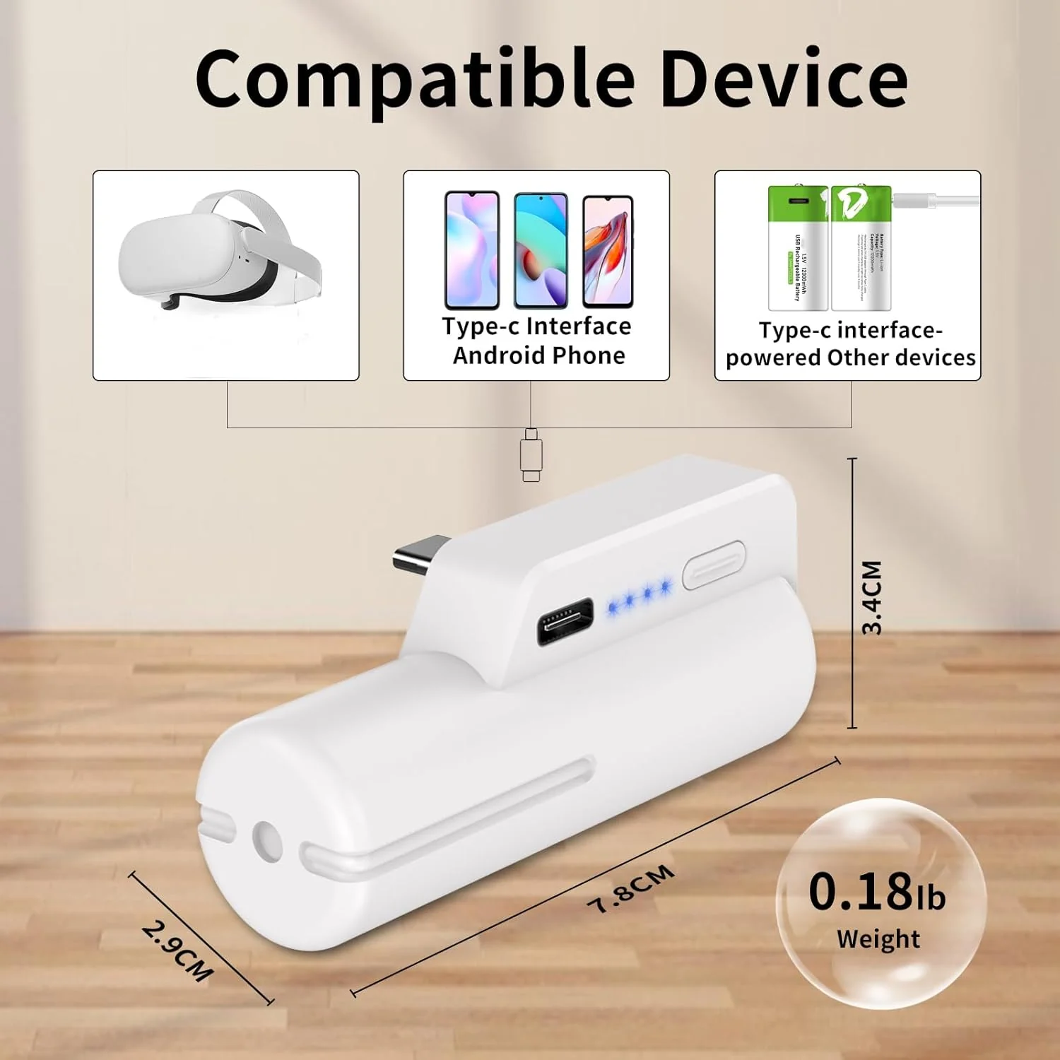 Colelulu Battery Pack for Meta Quest 3 & Oculus Quest 2, 3400mAh Portable Charger Accessories fit VR Quest 3/2 Original Strap, Lightweight & Steady Charging Extend Extra 1-2H Playtime (White) White - Image 4