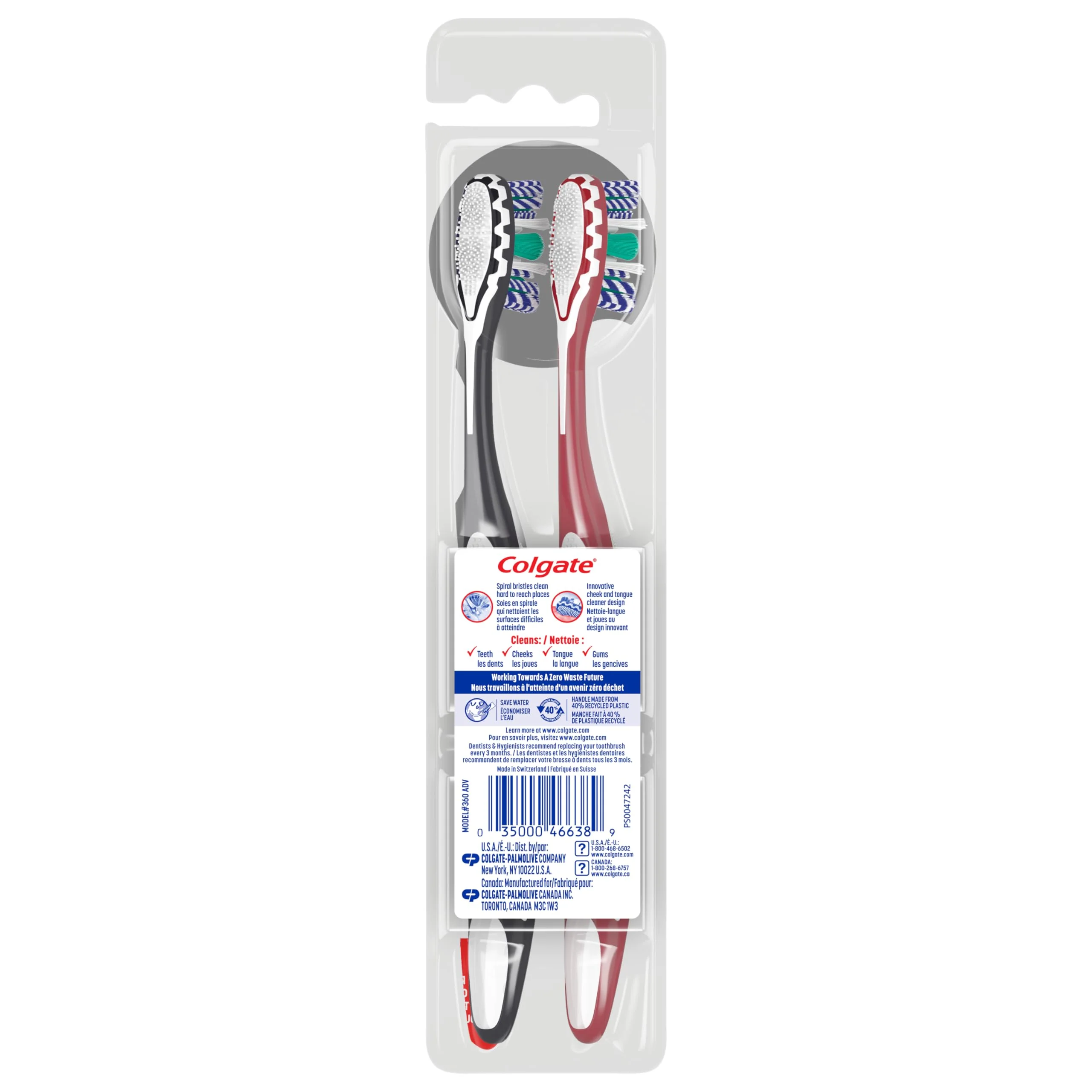 Colgate 360 Optic White Advanced Whitening Toothbrush, Adult Medium Toothbrush with Whitening Cups, Helps Whiten Teeth and Removes Odor Causing Bacteria, 2 Pack 2 Count (Pack of 1) - Image 10