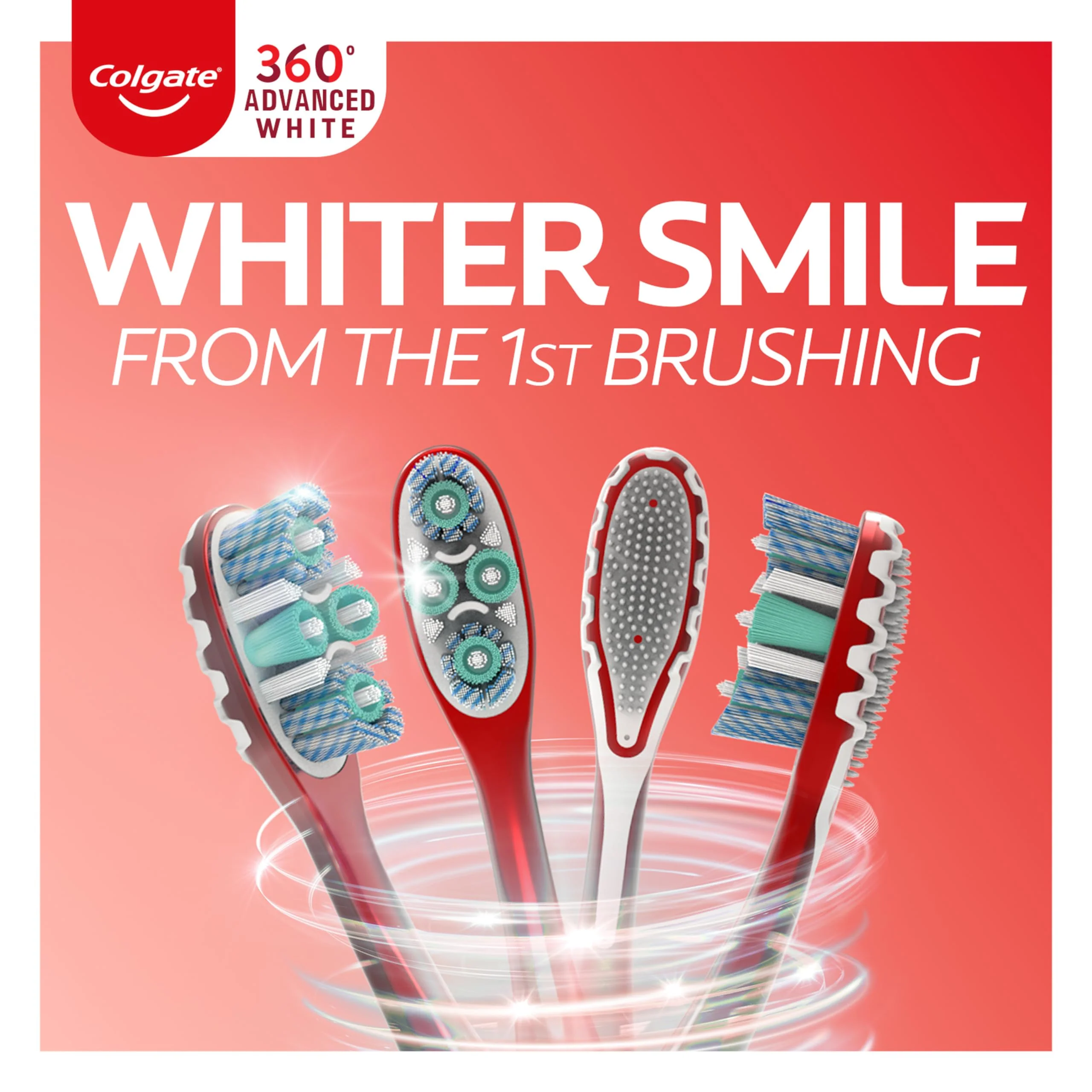 Colgate 360 Optic White Advanced Whitening Toothbrush, Adult Medium Toothbrush with Whitening Cups, Helps Whiten Teeth and Removes Odor Causing Bacteria, 2 Pack 2 Count (Pack of 1) - Image 2