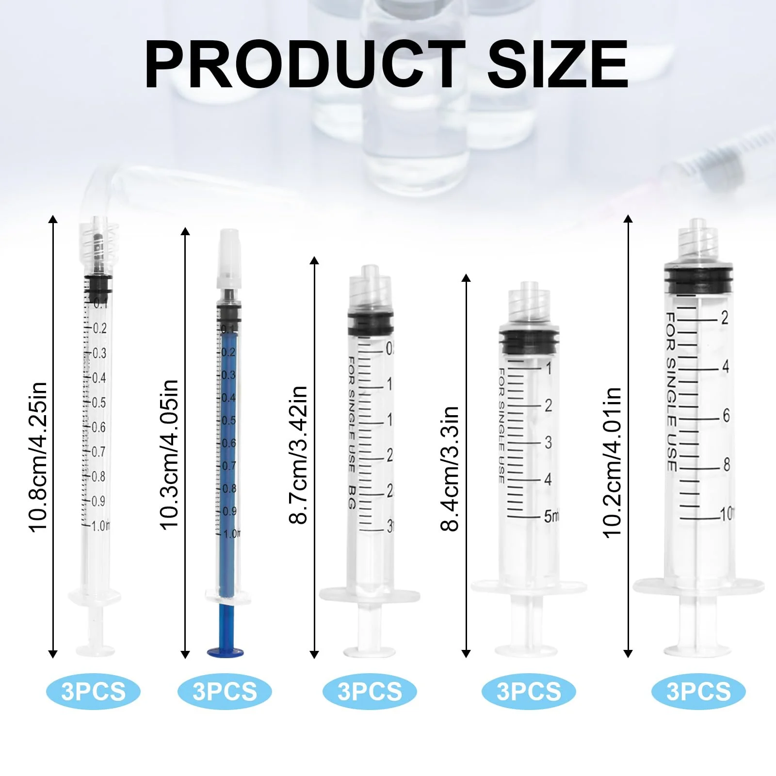 Colostrum Syringe Set, 1 ml, 3 ml, 5 ml, 10 ml, Dosing Syringe with Blunt Needle and Cap, Reusable Syringe, Plastic Syringe for Animal Feeding, Industry, Laboratory, Pack of 15 - Image 2